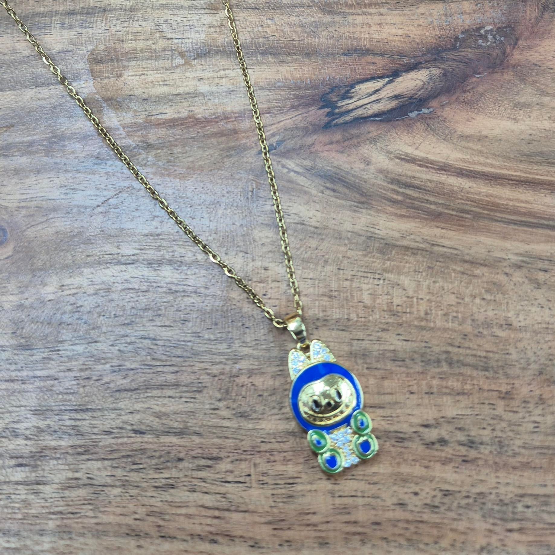 Cute Cartoon Character Pendantchain for Women | Blue Enamel Gold-Plated Charm pendant chain
