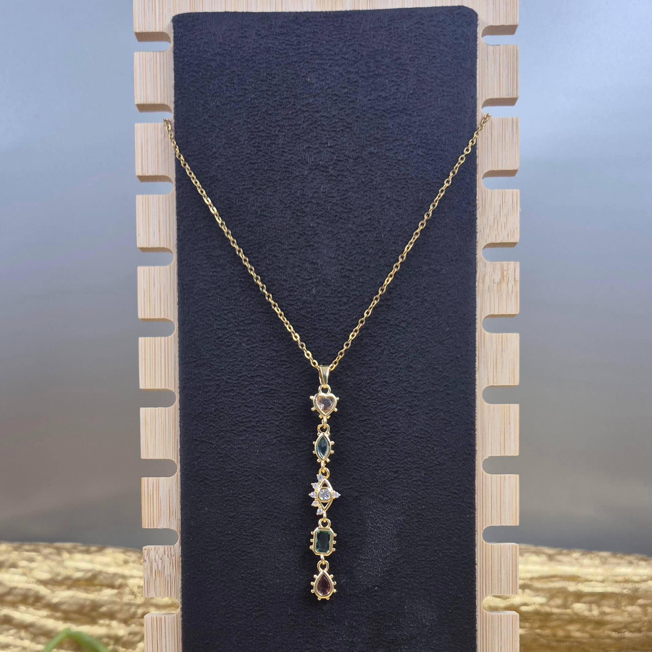 Multicolor Gemstone Drop pendant chain for Women | Boho Gold-Plated Crystal Pendant chain
