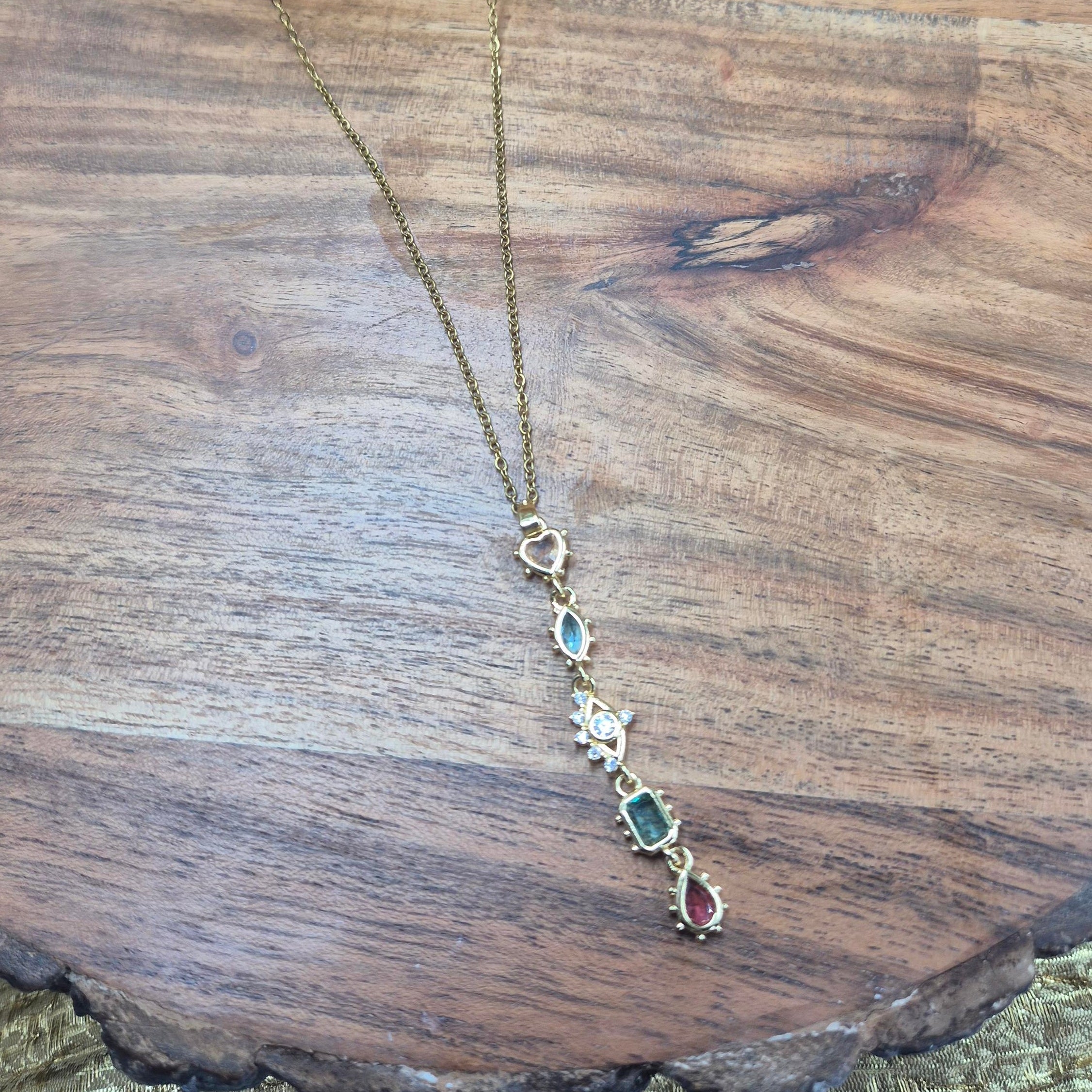 Multicolor Gemstone Drop pendant chain for Women | Boho Gold-Plated Crystal Pendant chain