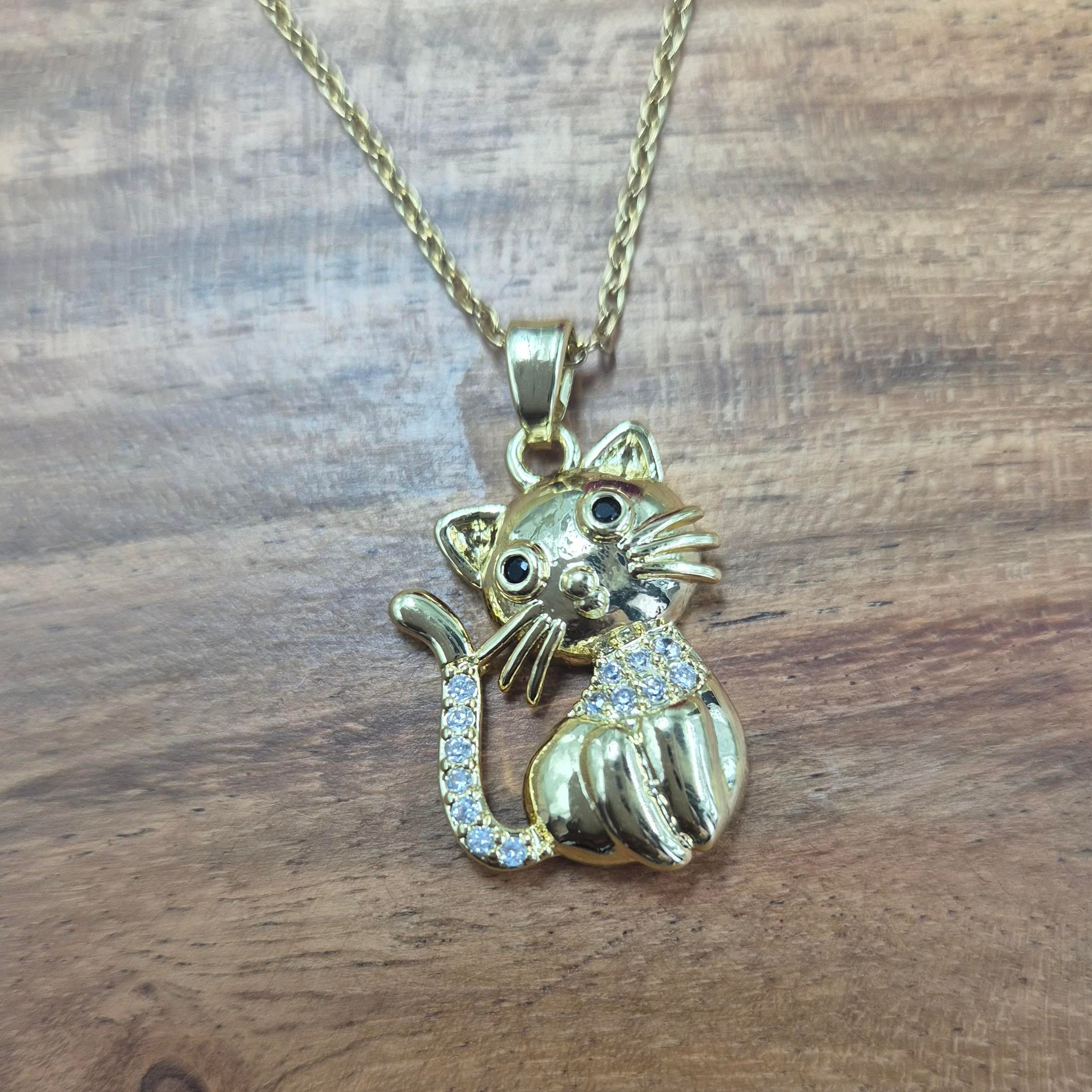 Cute Cat Pendant chain for Women | Gold-Plated Crystal Kitty Charm pendant chain