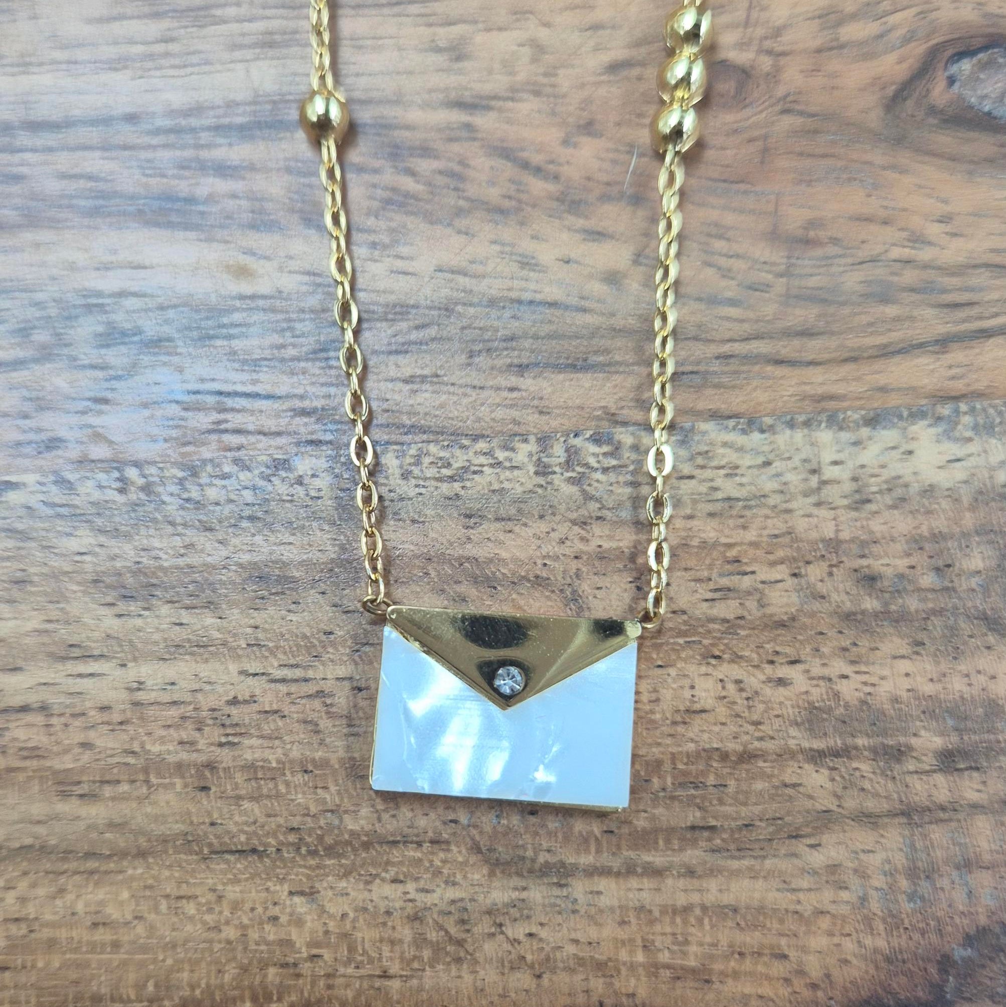 Minimalist Envelope Pendant chain for Women | Gold-Plated Pearl White envelope Charm