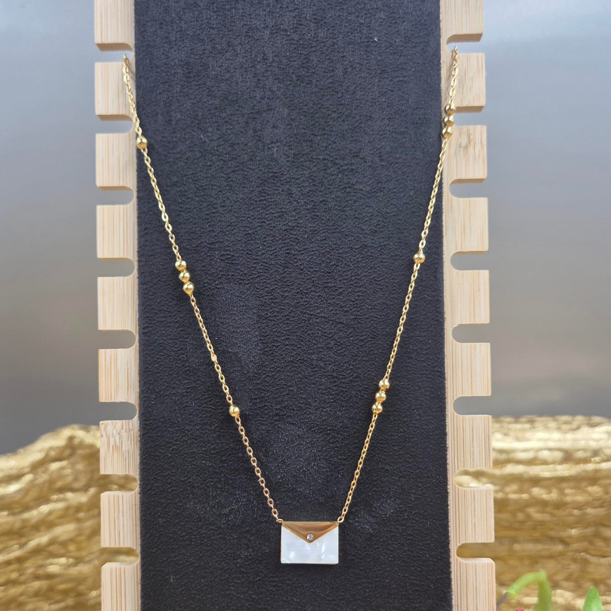 Minimalist Envelope Pendant chain for Women | Gold-Plated Pearl White envelope Charm
