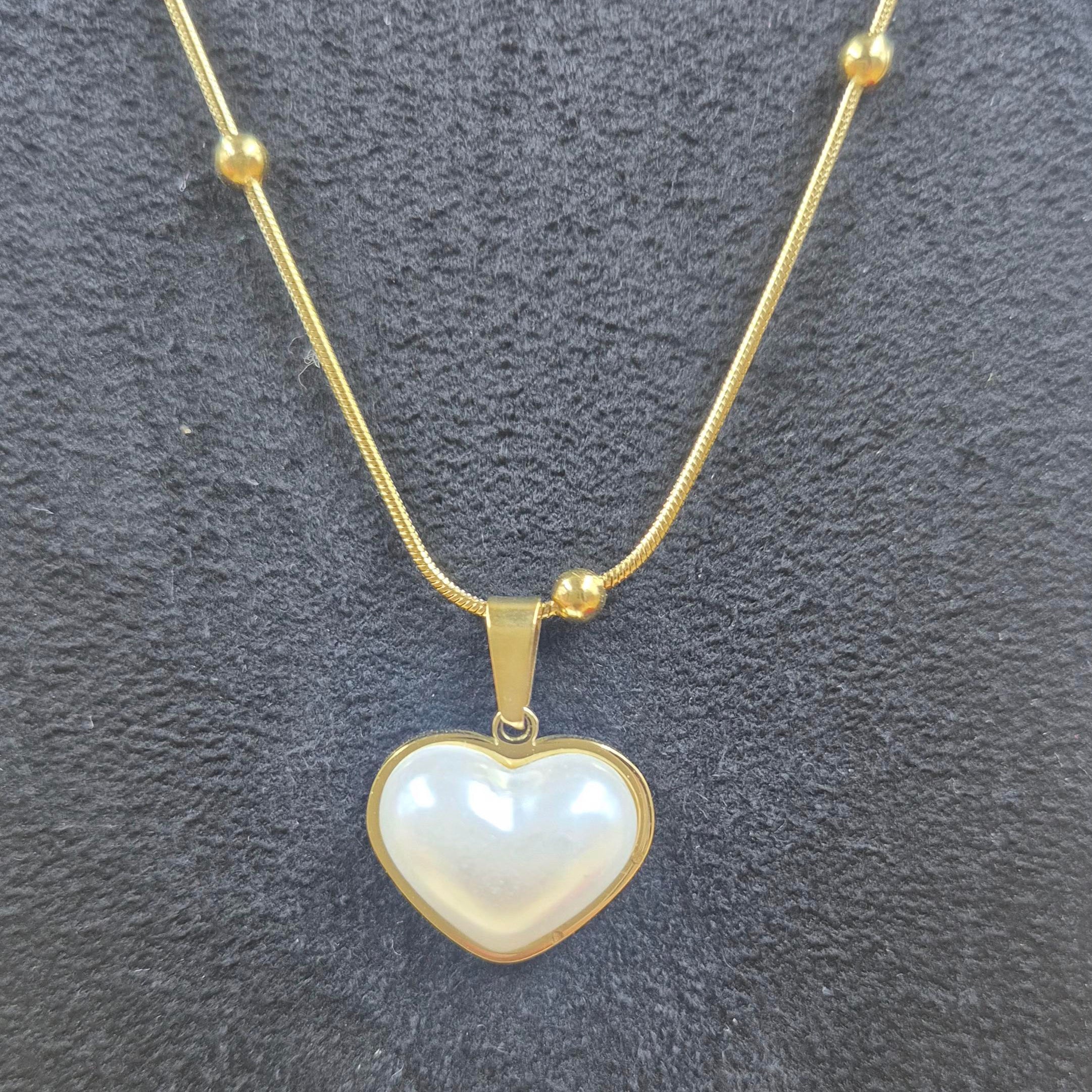 Elegant Pearl Heart Pendant chain for Women | Gold-Plated Minimalist Heart pendant Chain