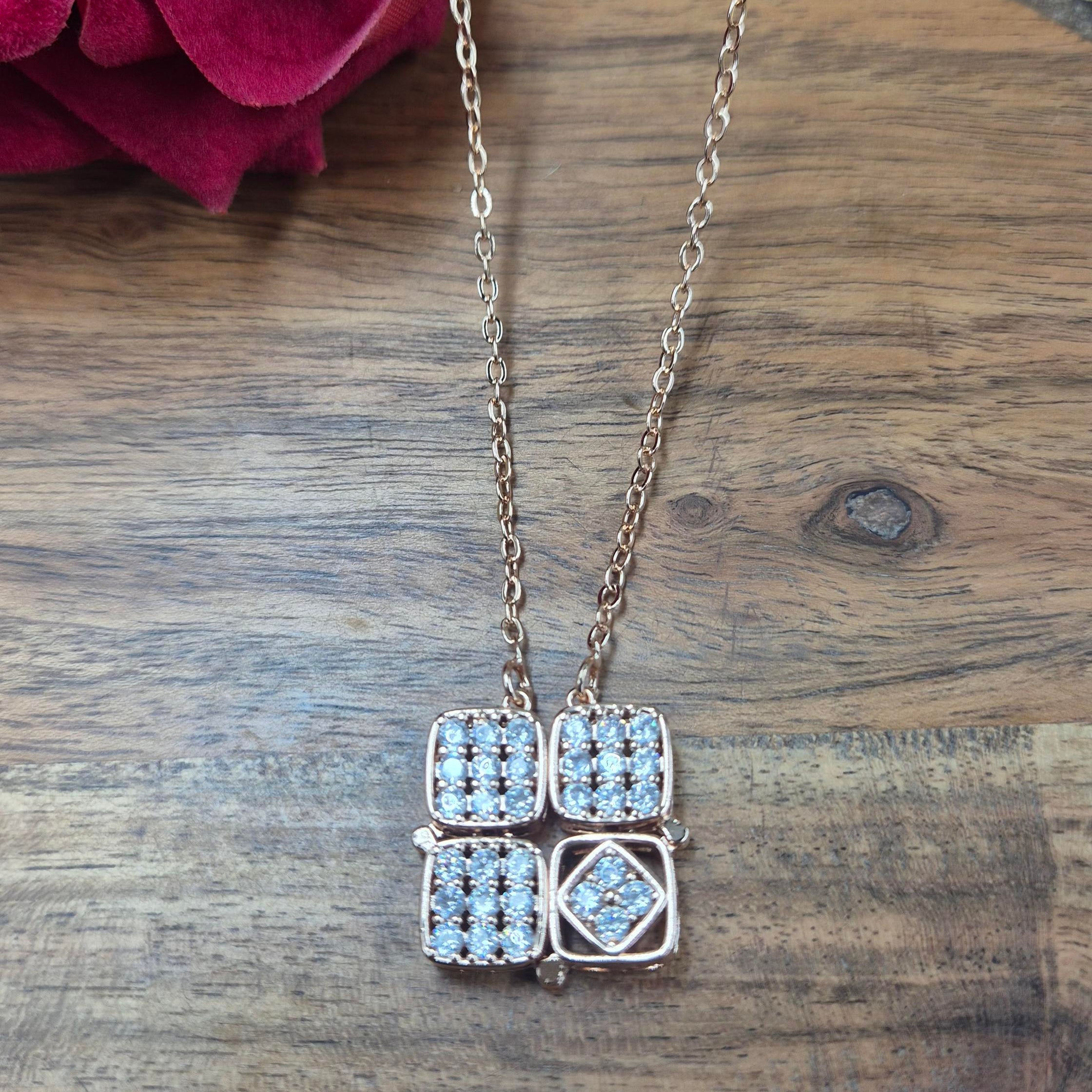 Rose Gold Geometric Crystal chain for Women | Elegant Minimalist Square Charm pendant chain