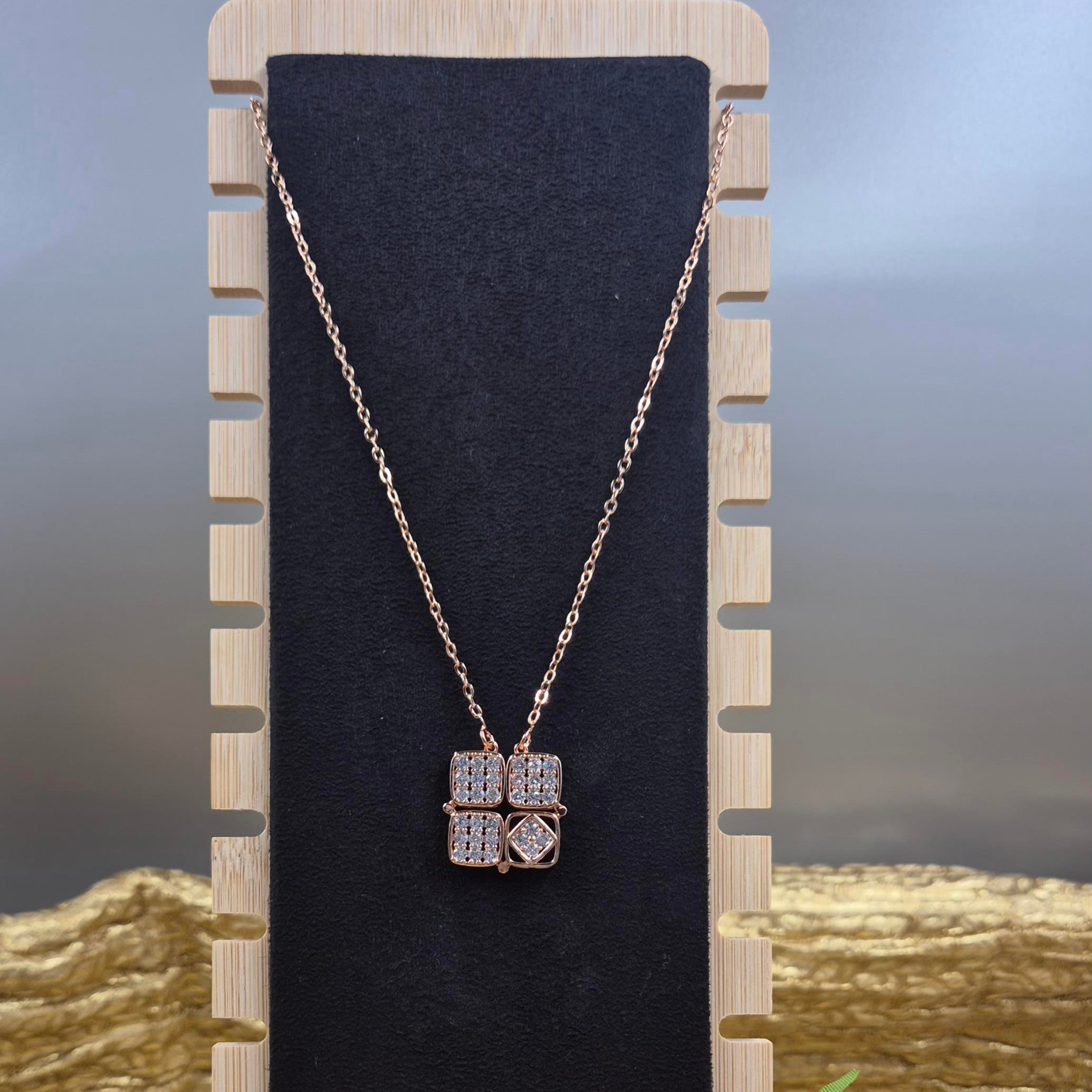 Rose Gold Geometric Crystal chain for Women | Elegant Minimalist Square Charm pendant chain