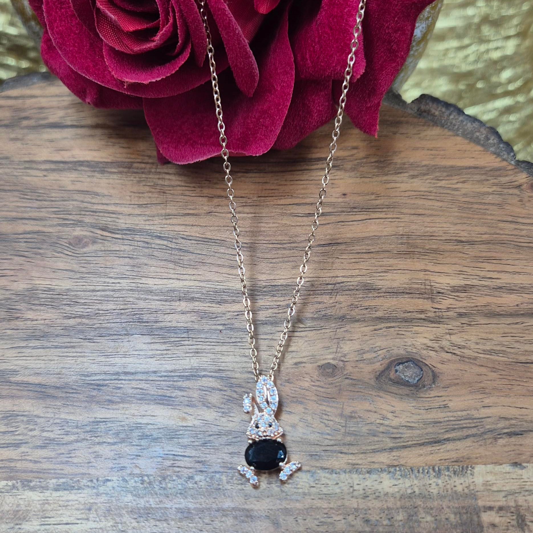 Cute Bunny Pendant chain for Women | Crystal Rabbit Charm Gold Chain