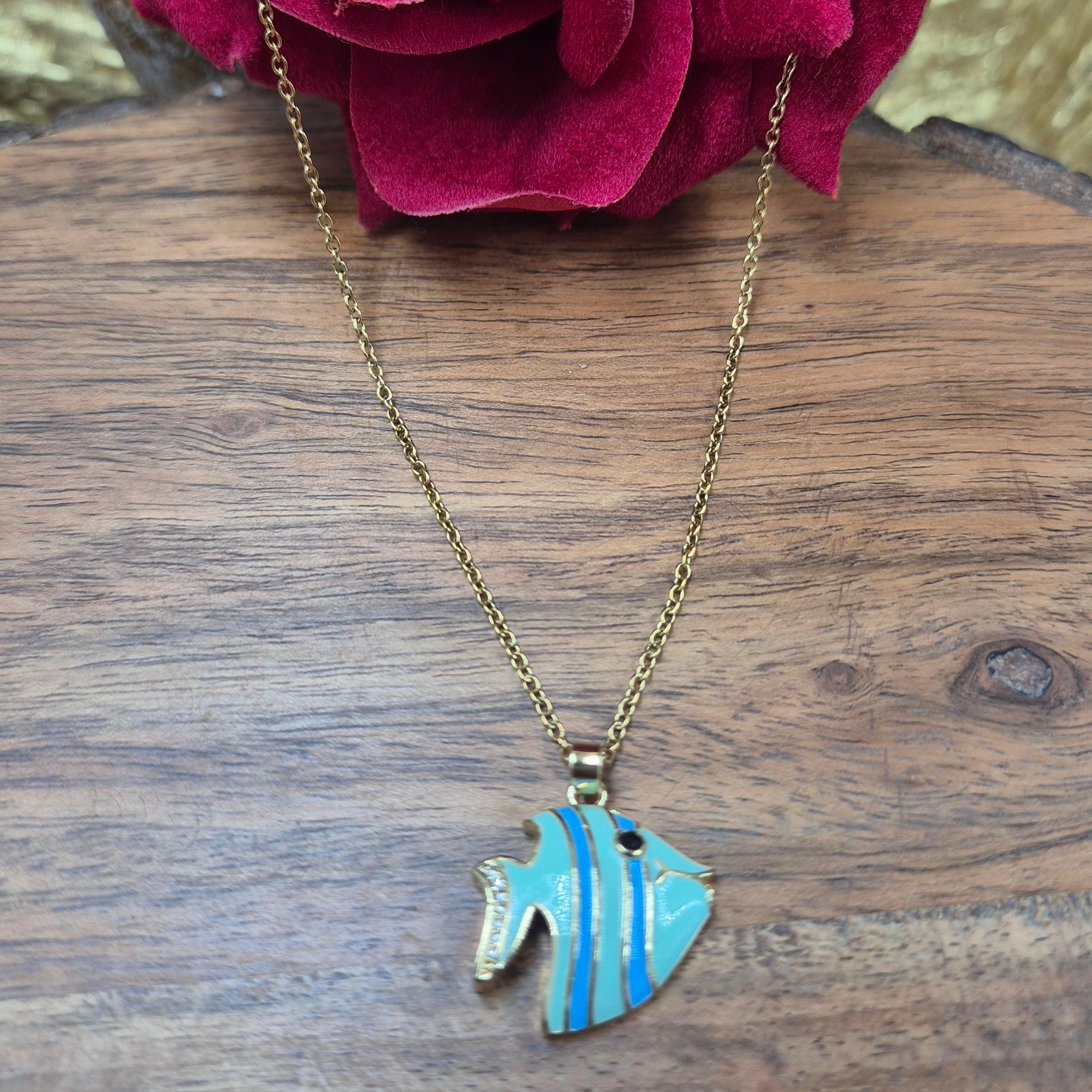 Blue Fish Pendant chain  for Women | Cute Ocean-Inspired Gold Chain