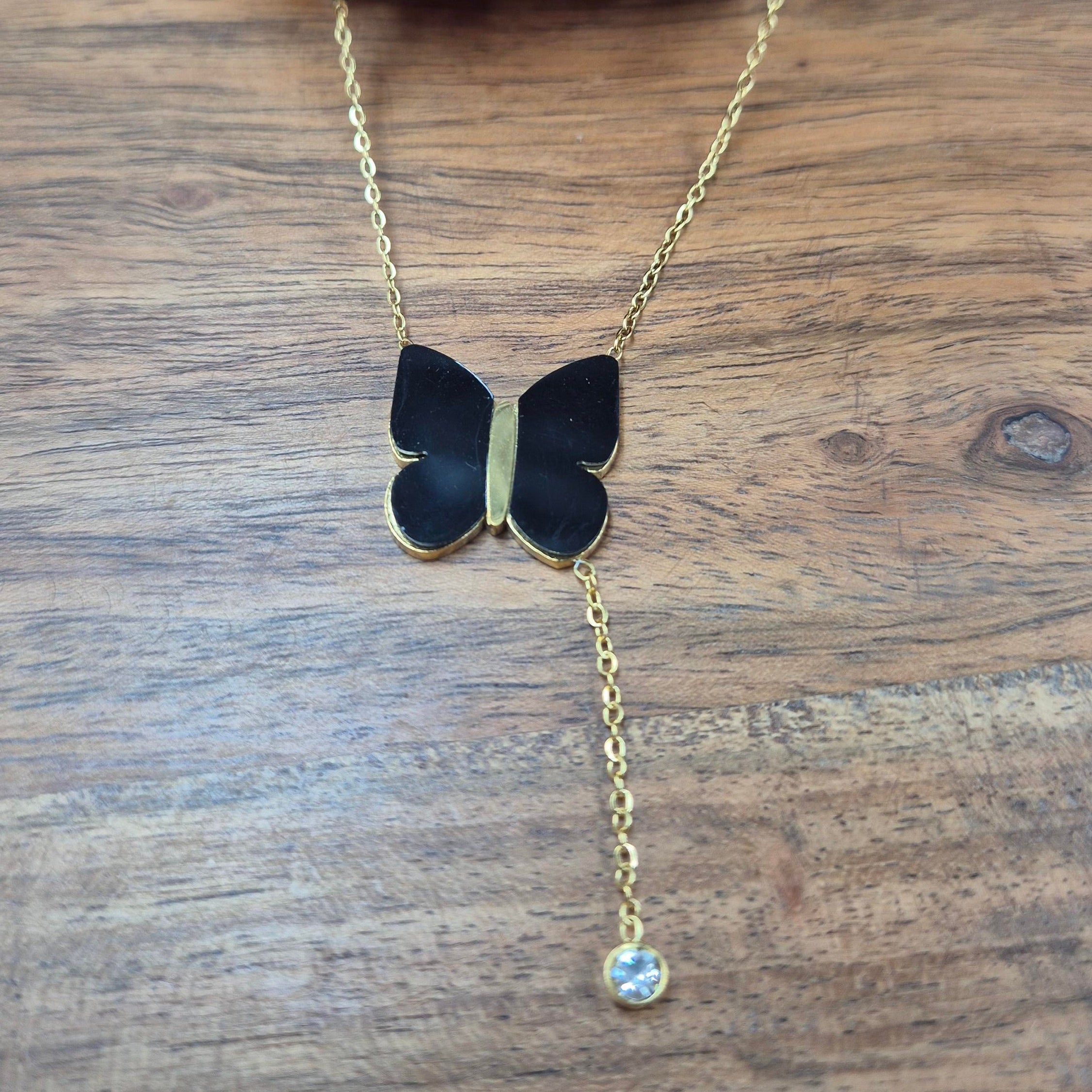 Black Butterfly Pendant  chain for Women | Gold-Tone Minimal Butterfly Chain