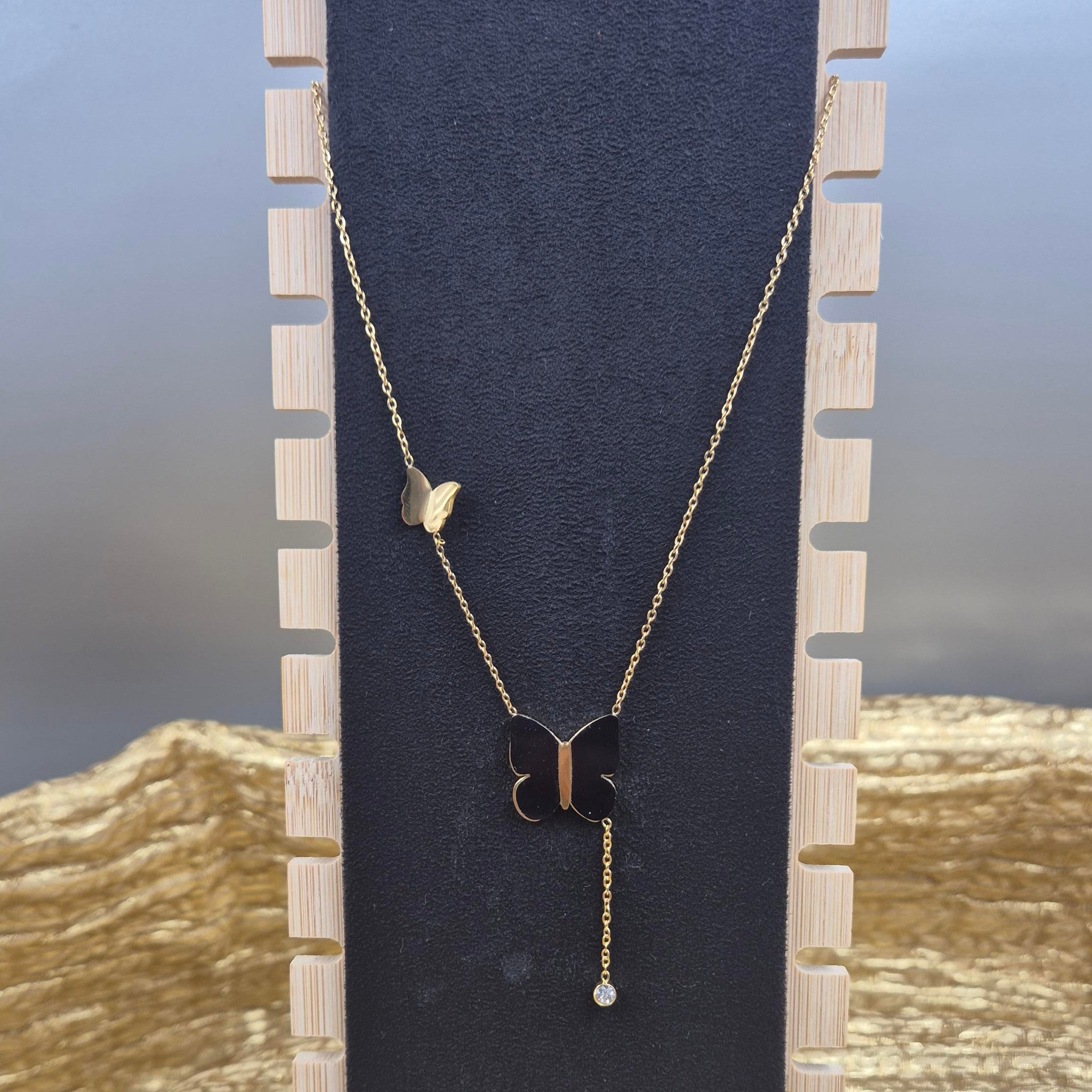 Black Butterfly Pendant  chain for Women | Gold-Tone Minimal Butterfly Chain