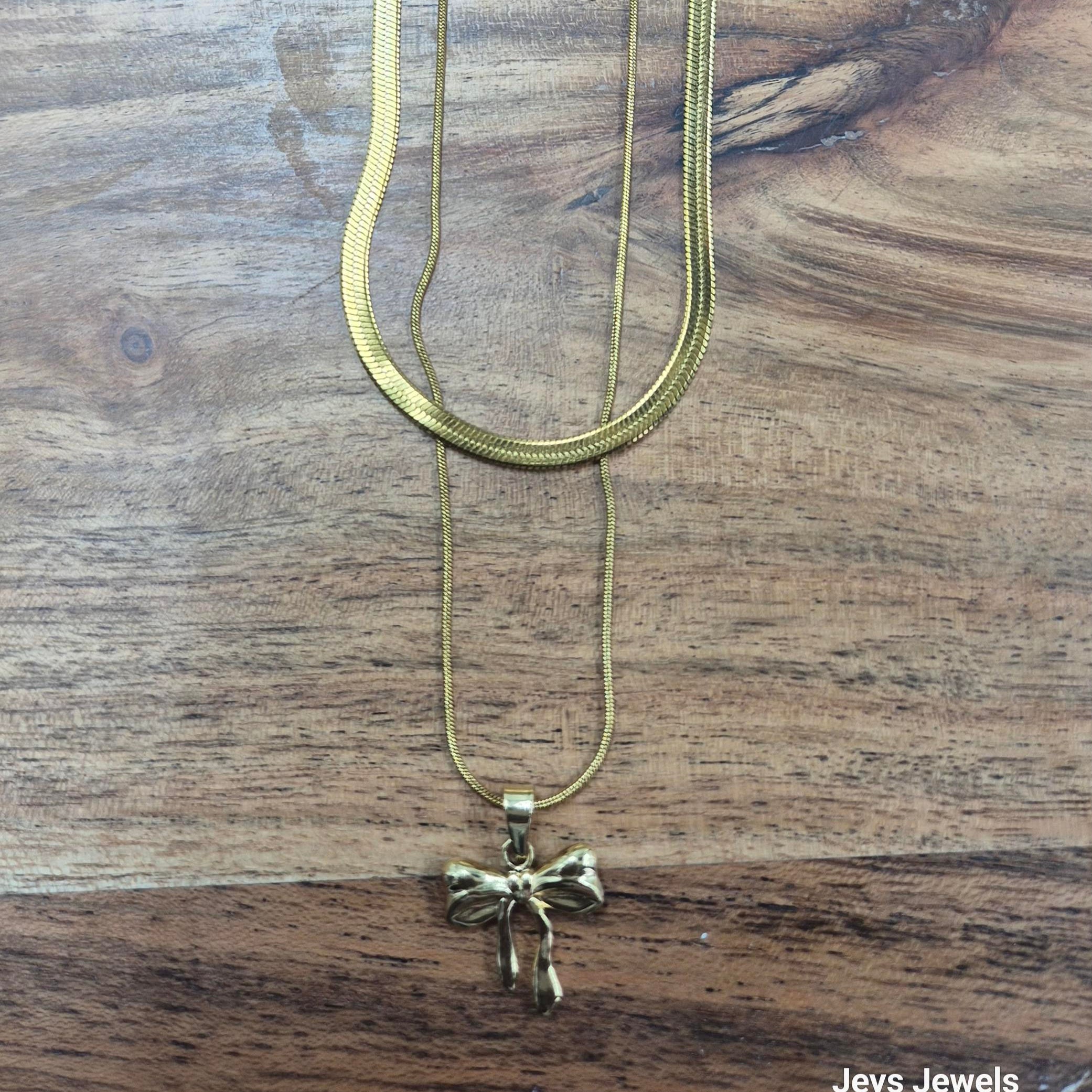 Layered Gold Bow Pendant chain for Women | Trendy Double Layer Snake Chain