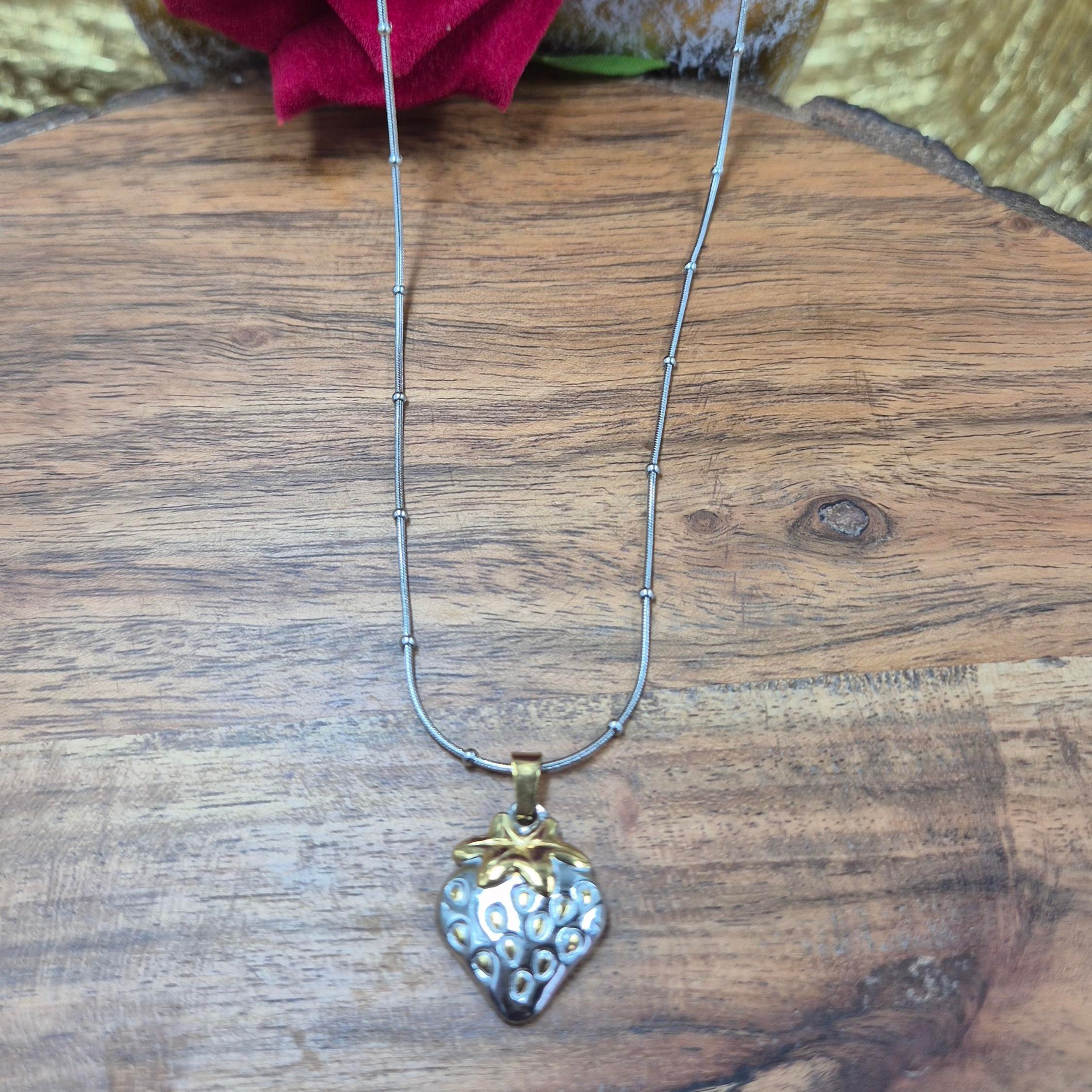 Strawberry Pendant chain for Women | Cute Silver & Gold-Tone Fruit Charm Necklace