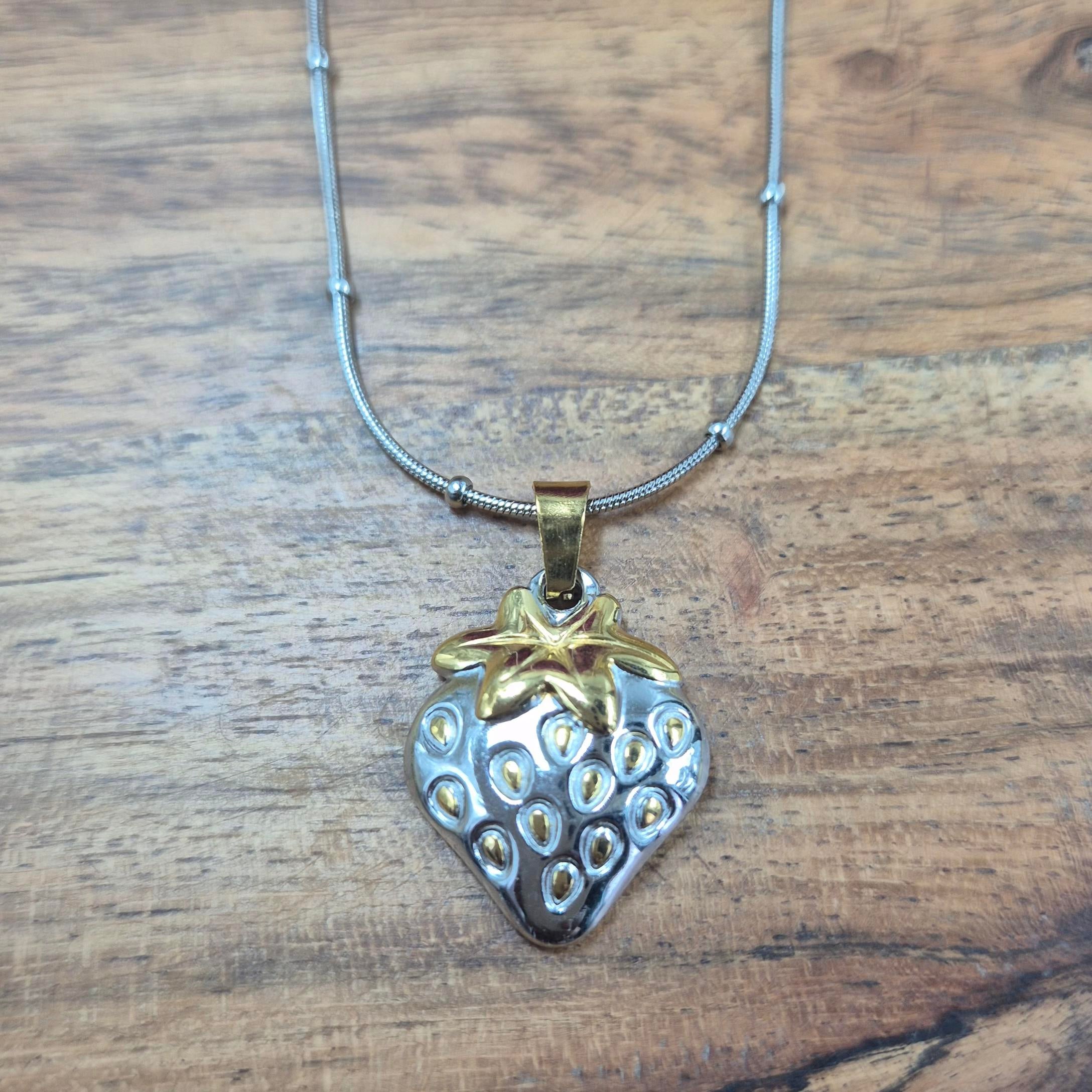 Strawberry Pendant chain for Women | Cute Silver & Gold-Tone Fruit Charm Necklace