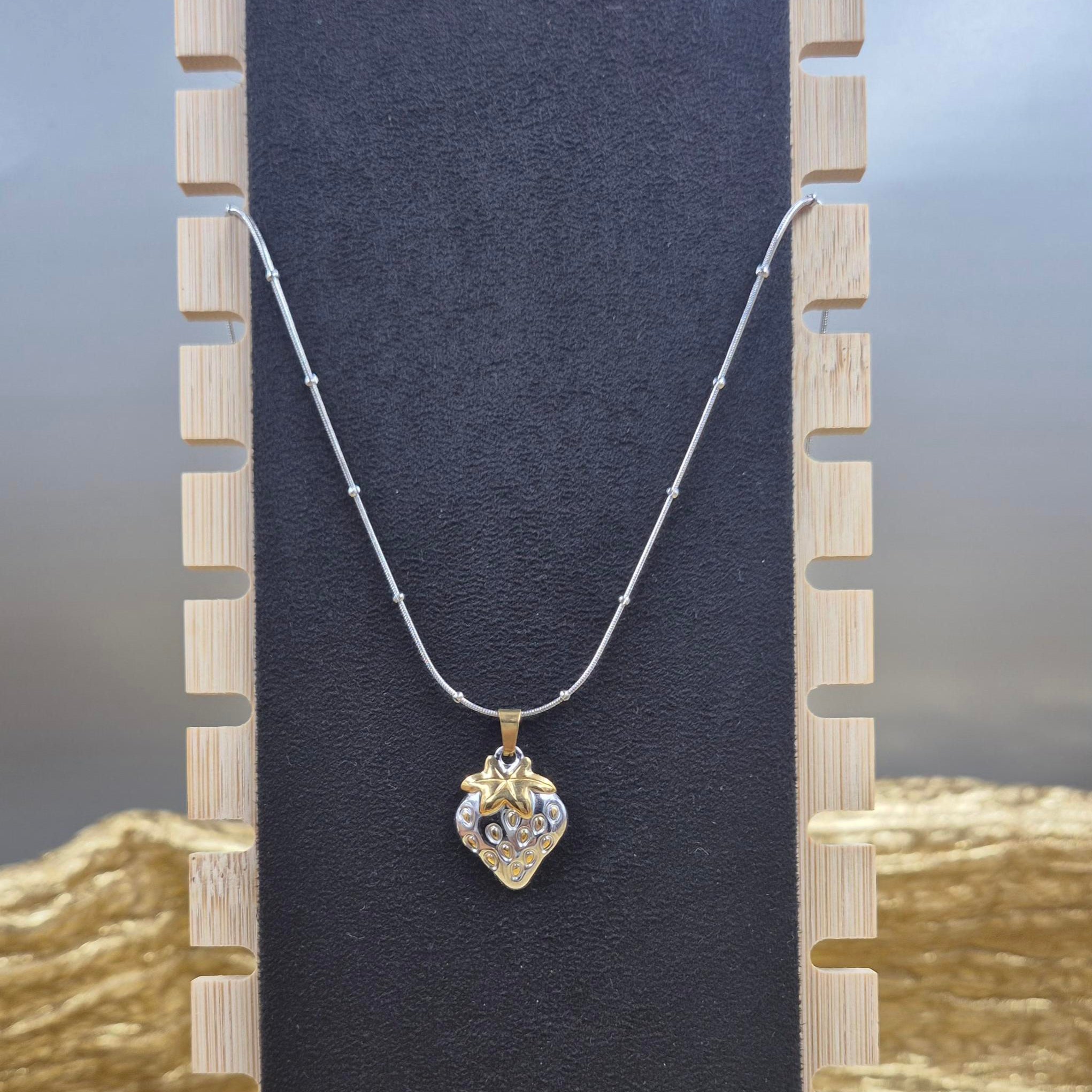 Strawberry Pendant chain for Women | Cute Silver & Gold-Tone Fruit Charm Necklace
