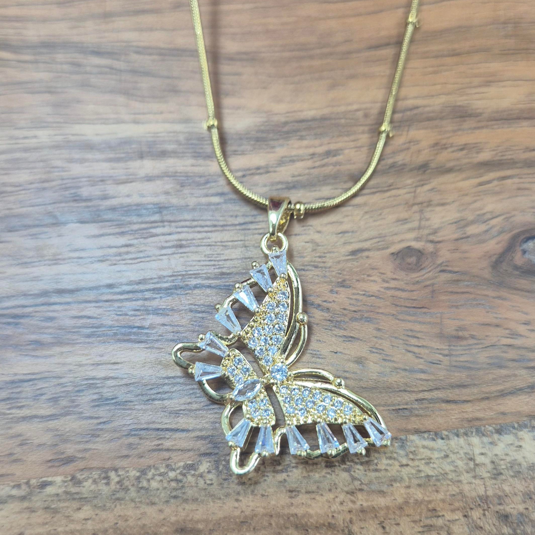 Luxury Butterfly Crystal Pendant chain for Women | Gold-Tone Butterfly Charm Jewelry