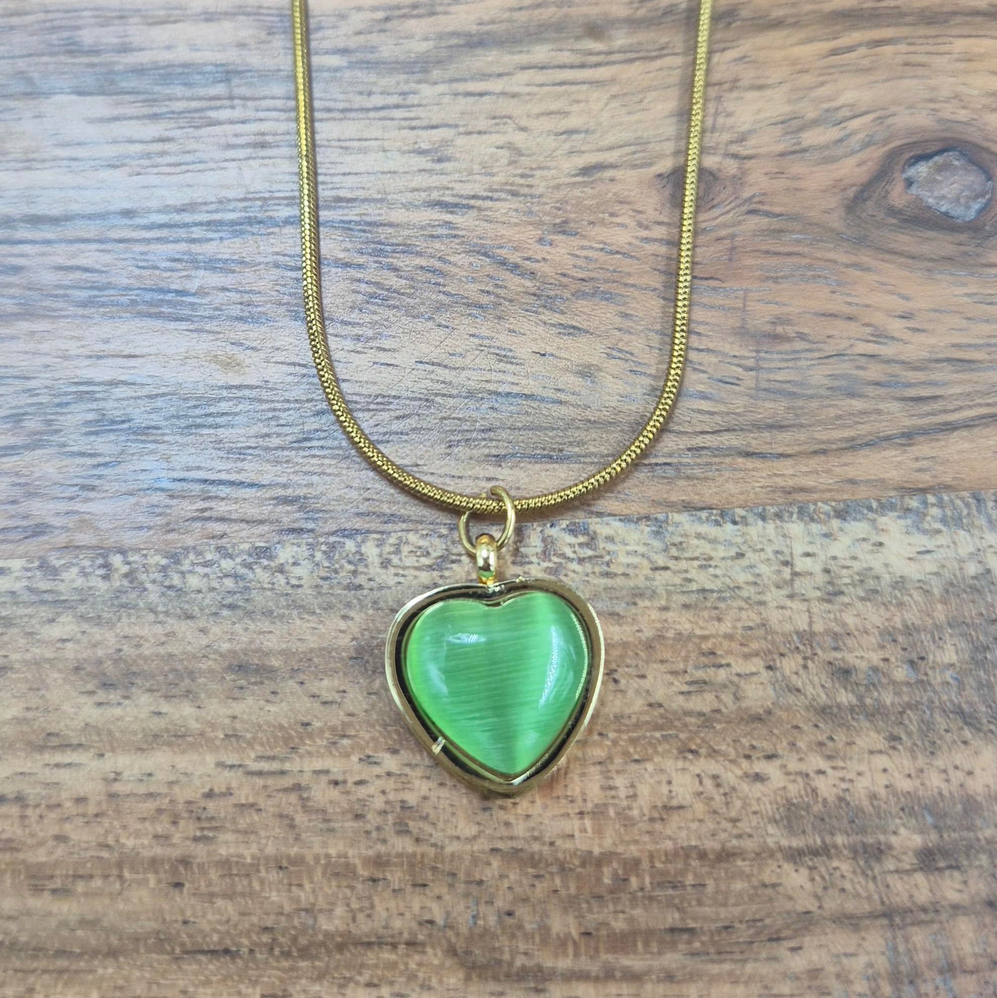 Green Heart Pendant  chain for Women | Elegant Gold-Tone Heart Charm Necklace