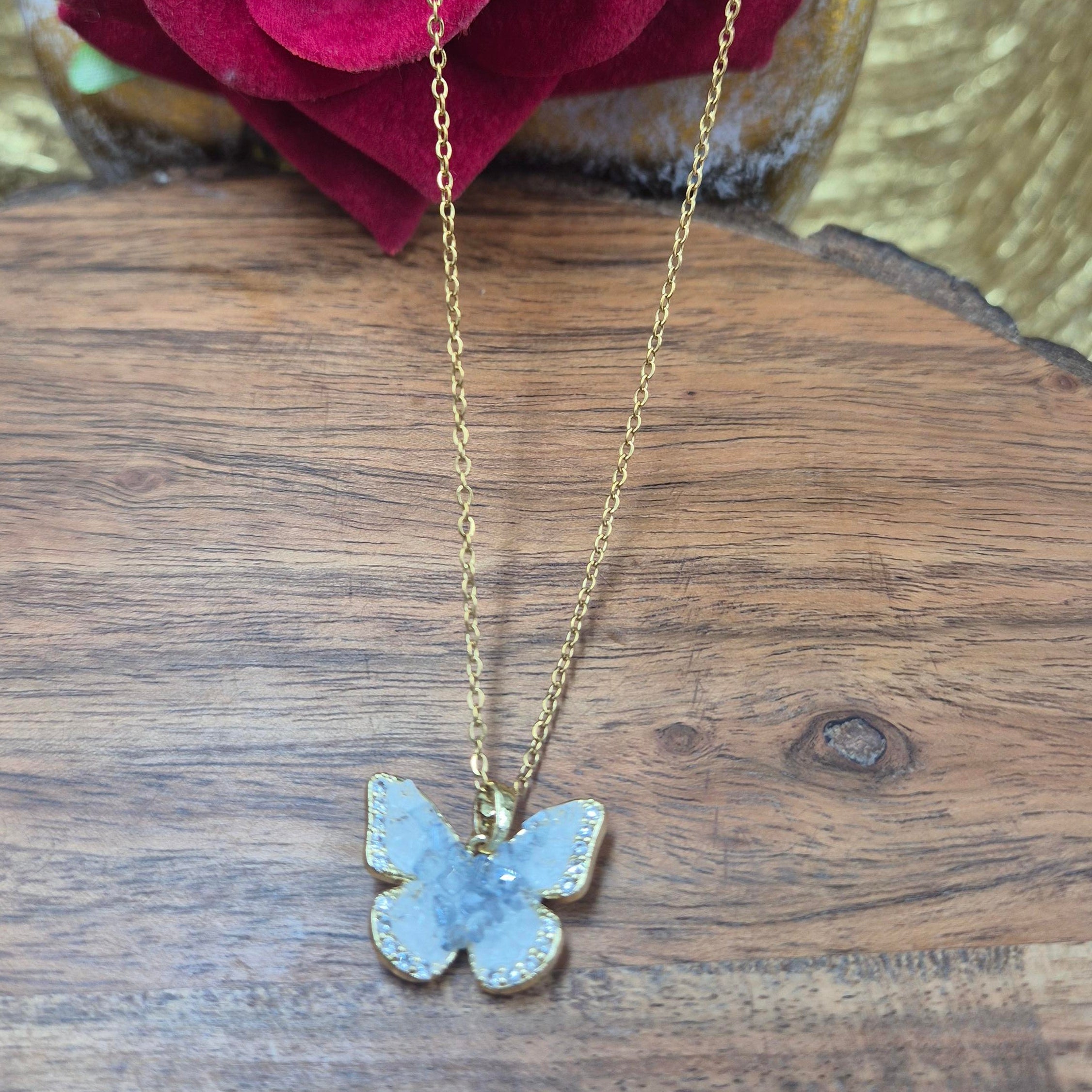 Elegant Butterfly Crystal Pendant chain for Women | Gold-Tone Butterfly Charm Necklace