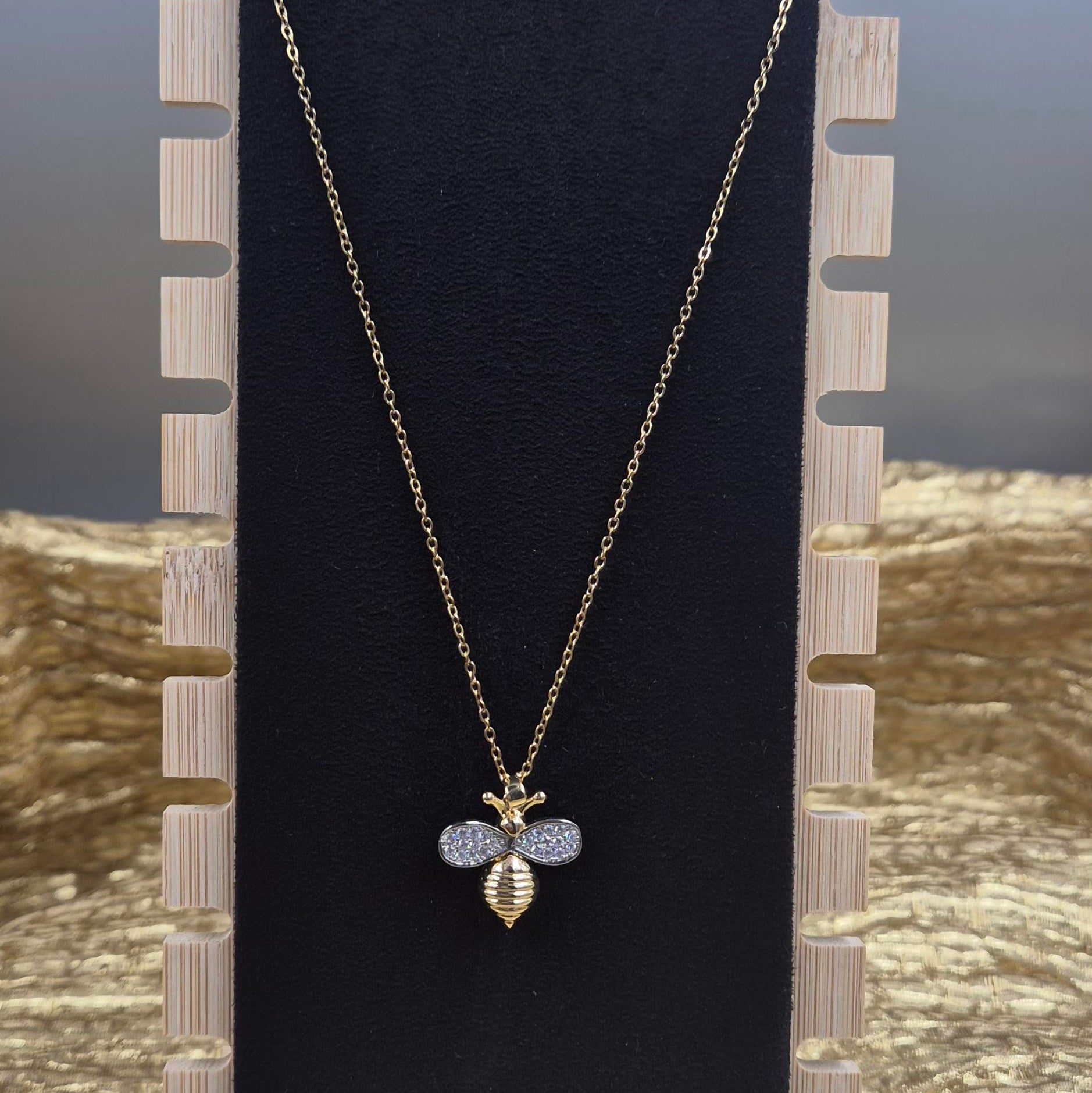 Cute Bee Pendant Necklace for Women | Gold-Tone Crystal Insect Charm Necklace