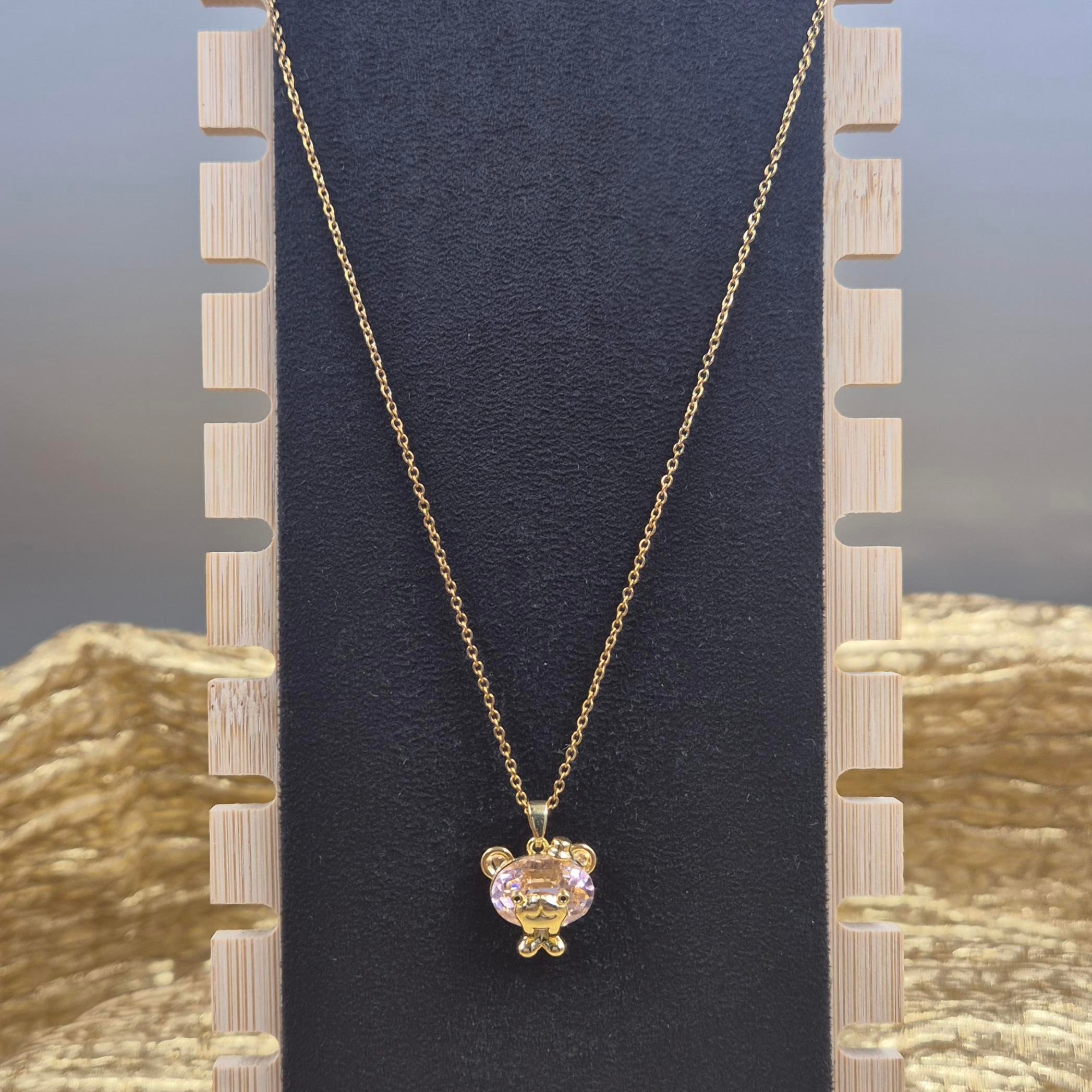 Cute Crystal Teddy Bear Pendant chain for Women | Gold-Tone Minimal Charm chain