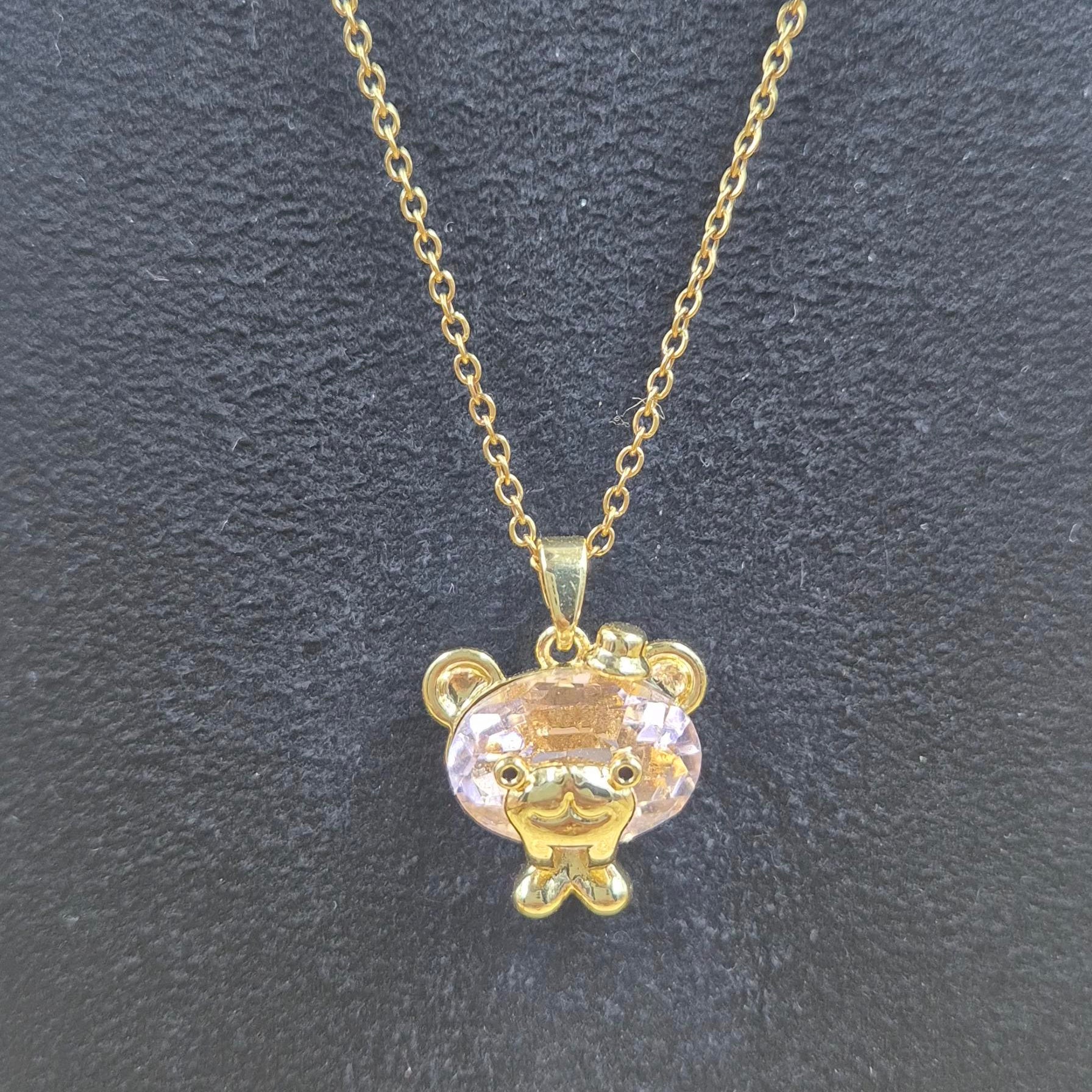 Cute Crystal Teddy Bear Pendant chain for Women | Gold-Tone Minimal Charm chain