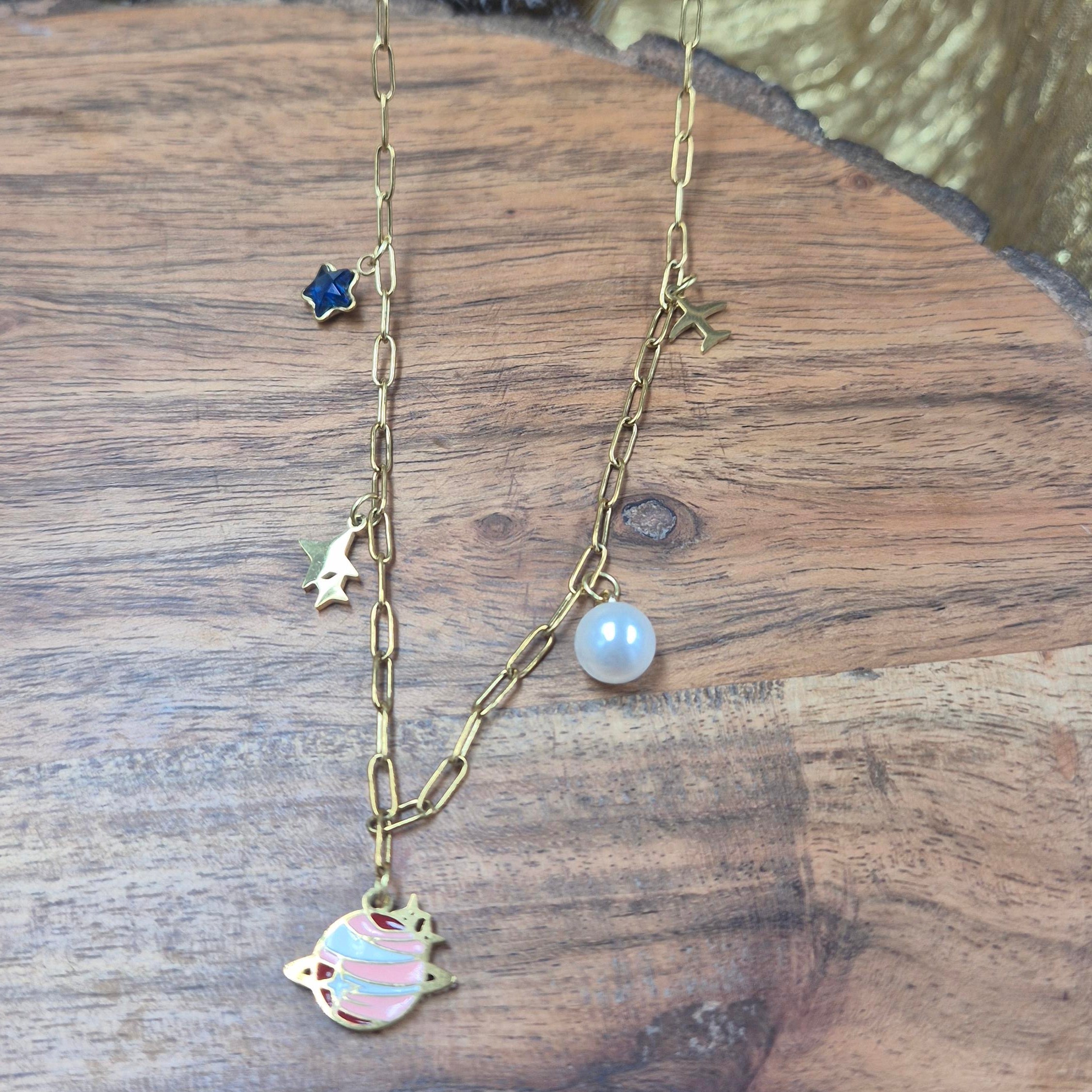 Cute Planet Charm chain for Women | Gold-Tone Space Inspired Pendant Chain