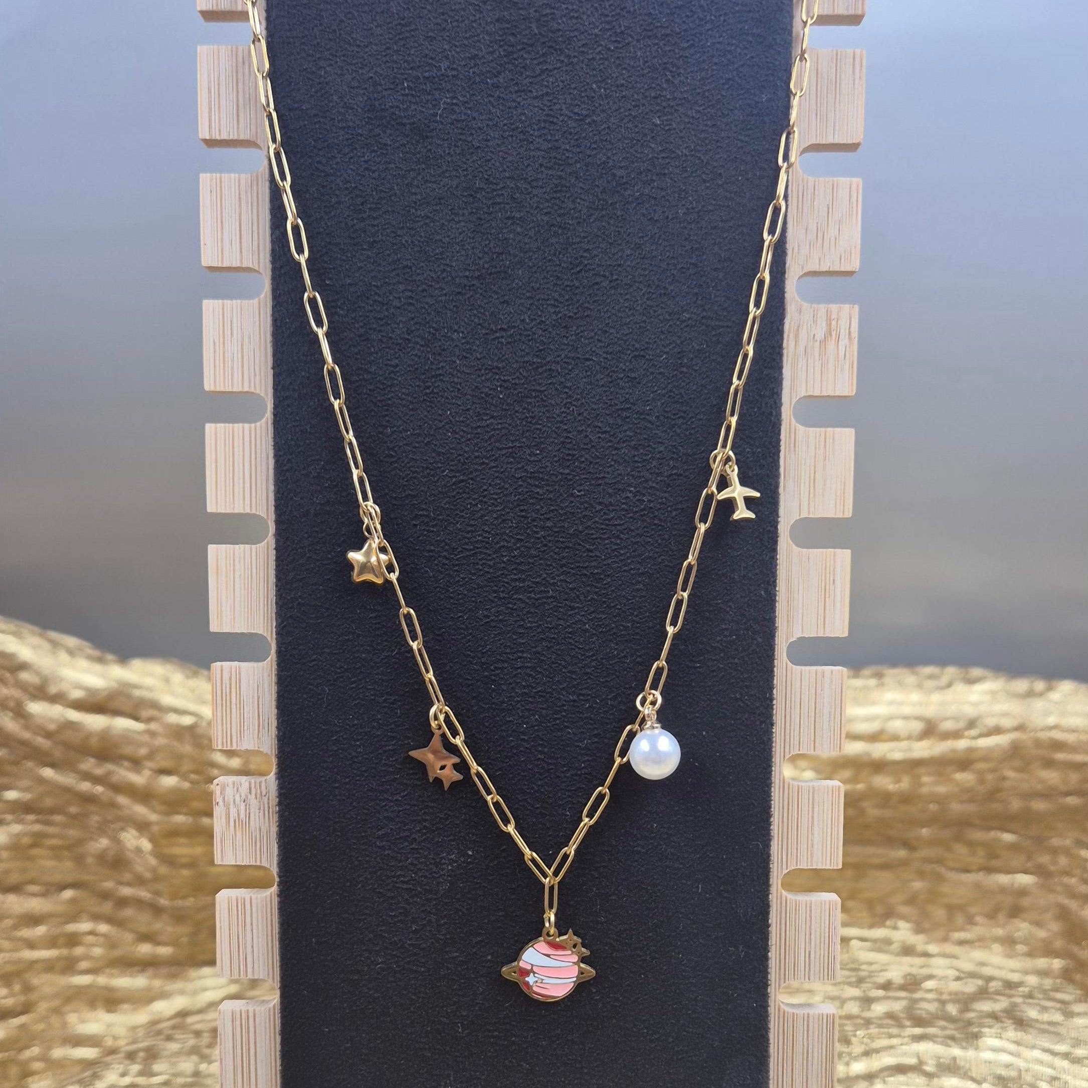Cute Planet Charm chain for Women | Gold-Tone Space Inspired Pendant Chain