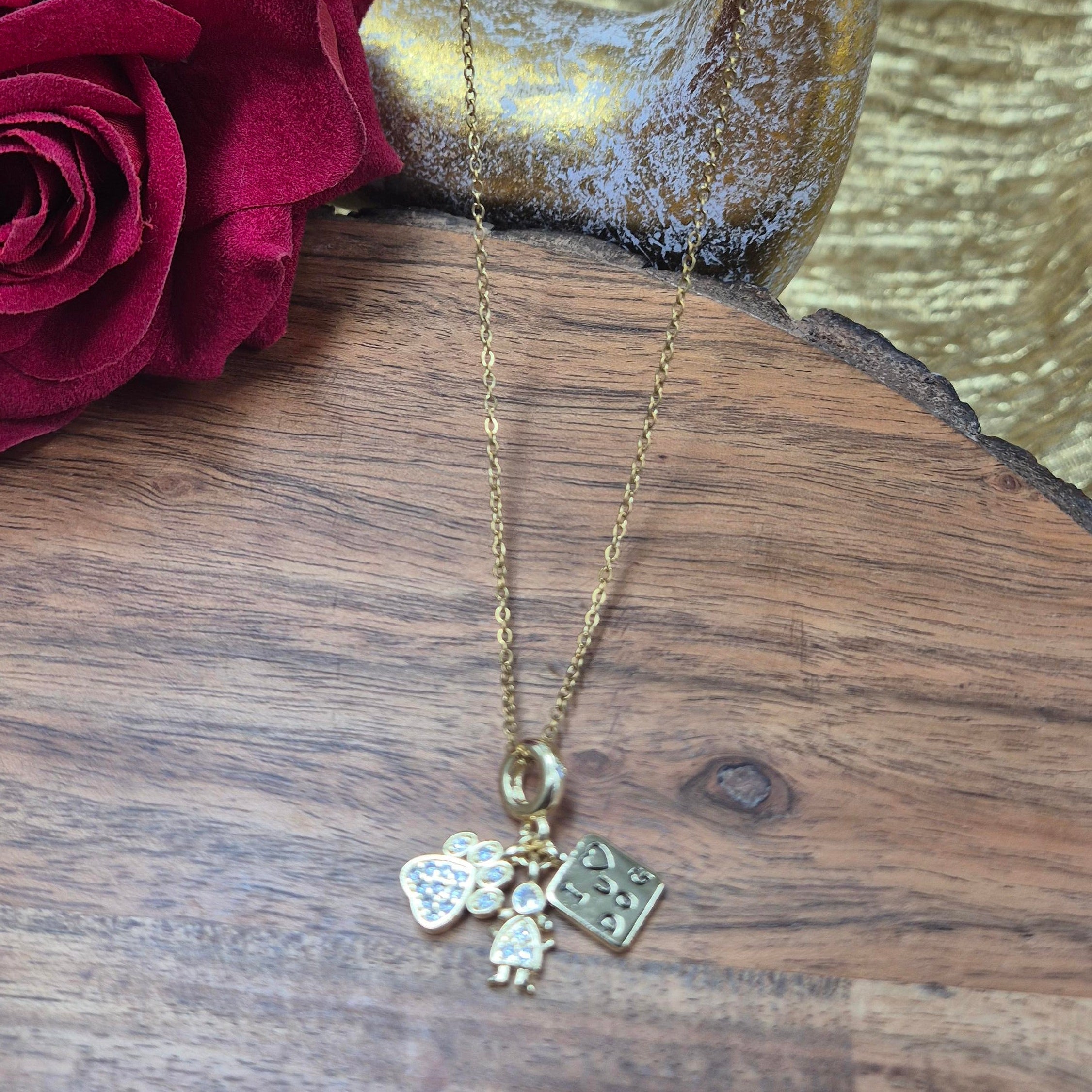 Cute Charm Pendant chain for Women | Gold-Tone Heart & Girl Charm Chain