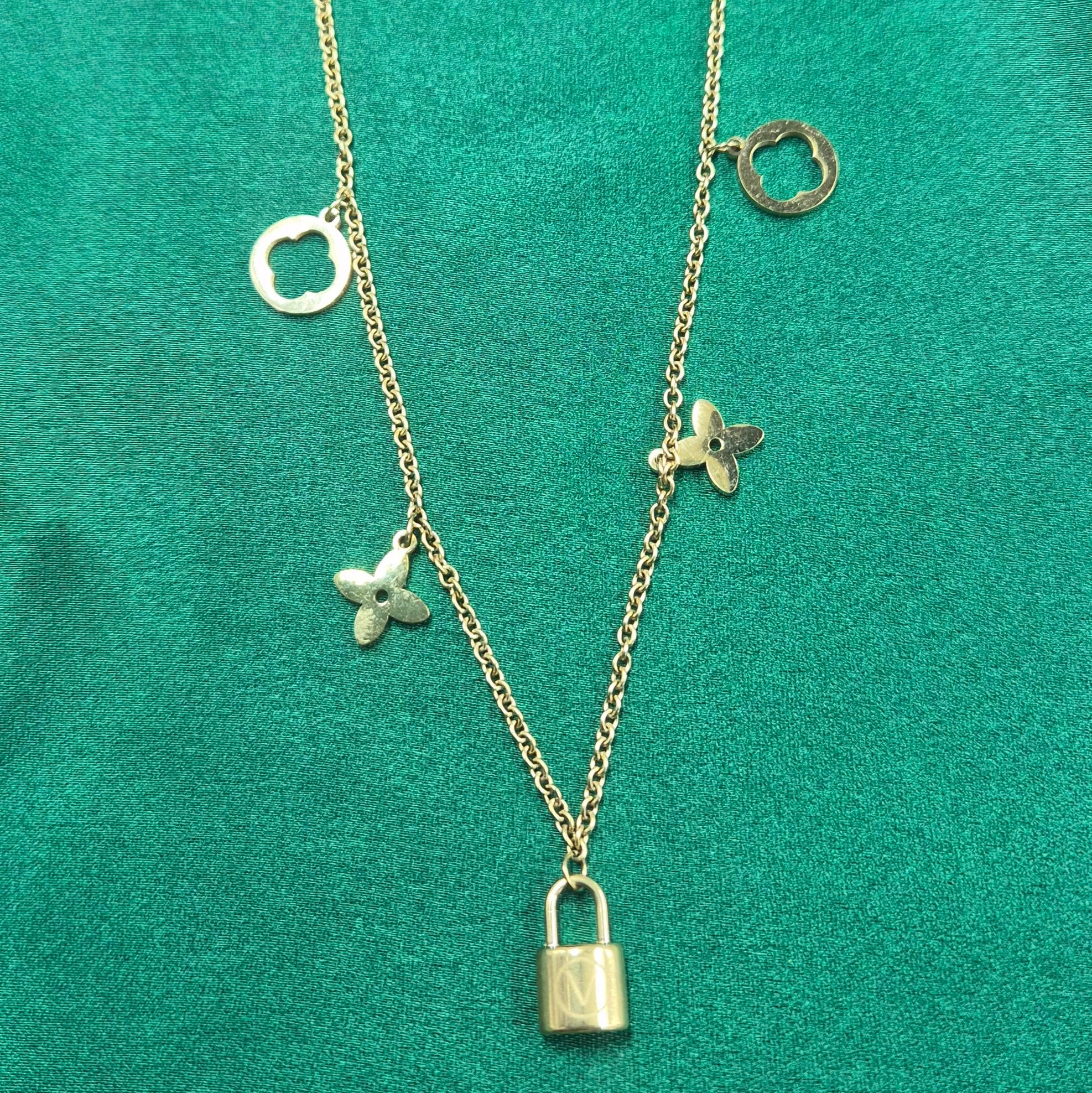 Minimal Lock Charm chain for Women | Gold-Tone Layered Floral Chain