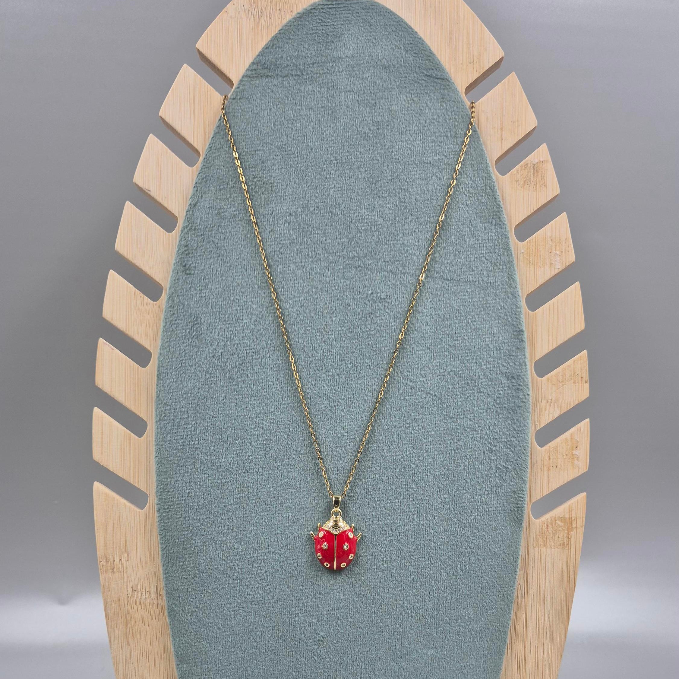 Cute Ladybug Pendant chain for Women & Girls | Red Enamel Gold-Tone Charm Chain