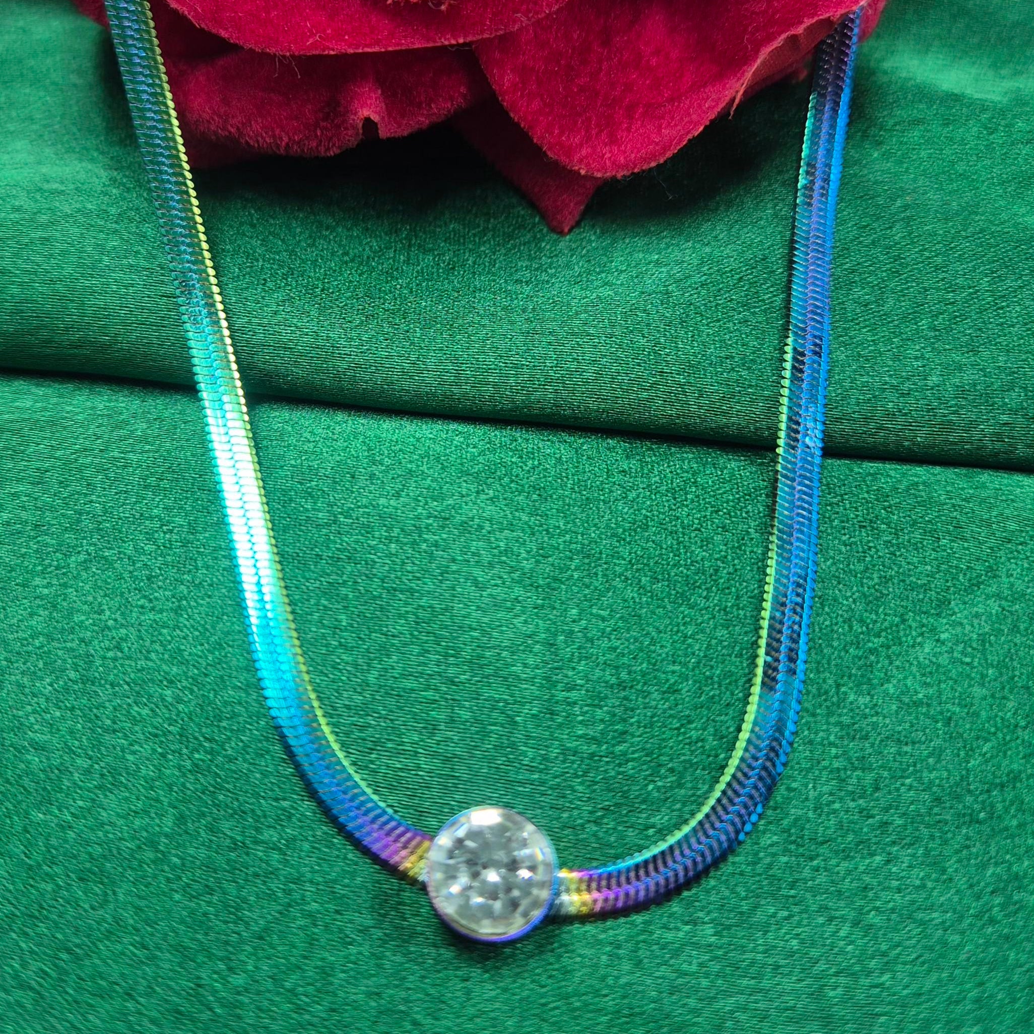 Rainbow Holographic Snake Chain  for Women | Minimal Crystal Pendant chain