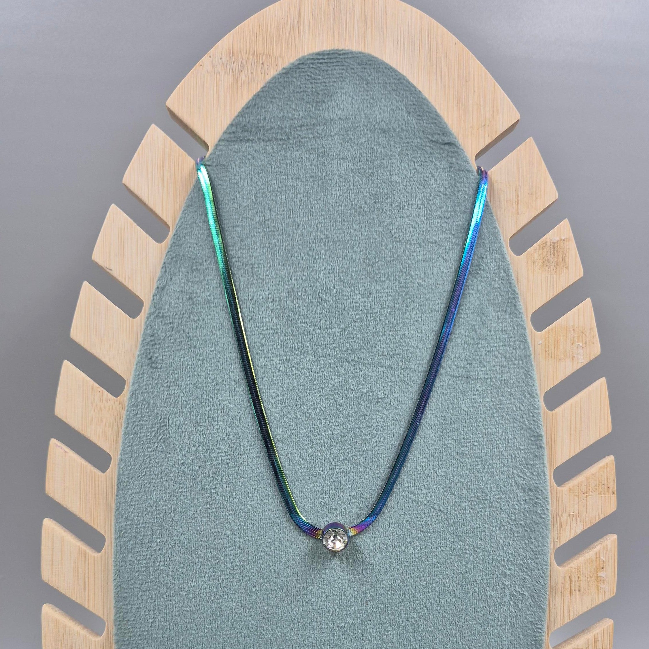 Rainbow Holographic Snake Chain  for Women | Minimal Crystal Pendant chain