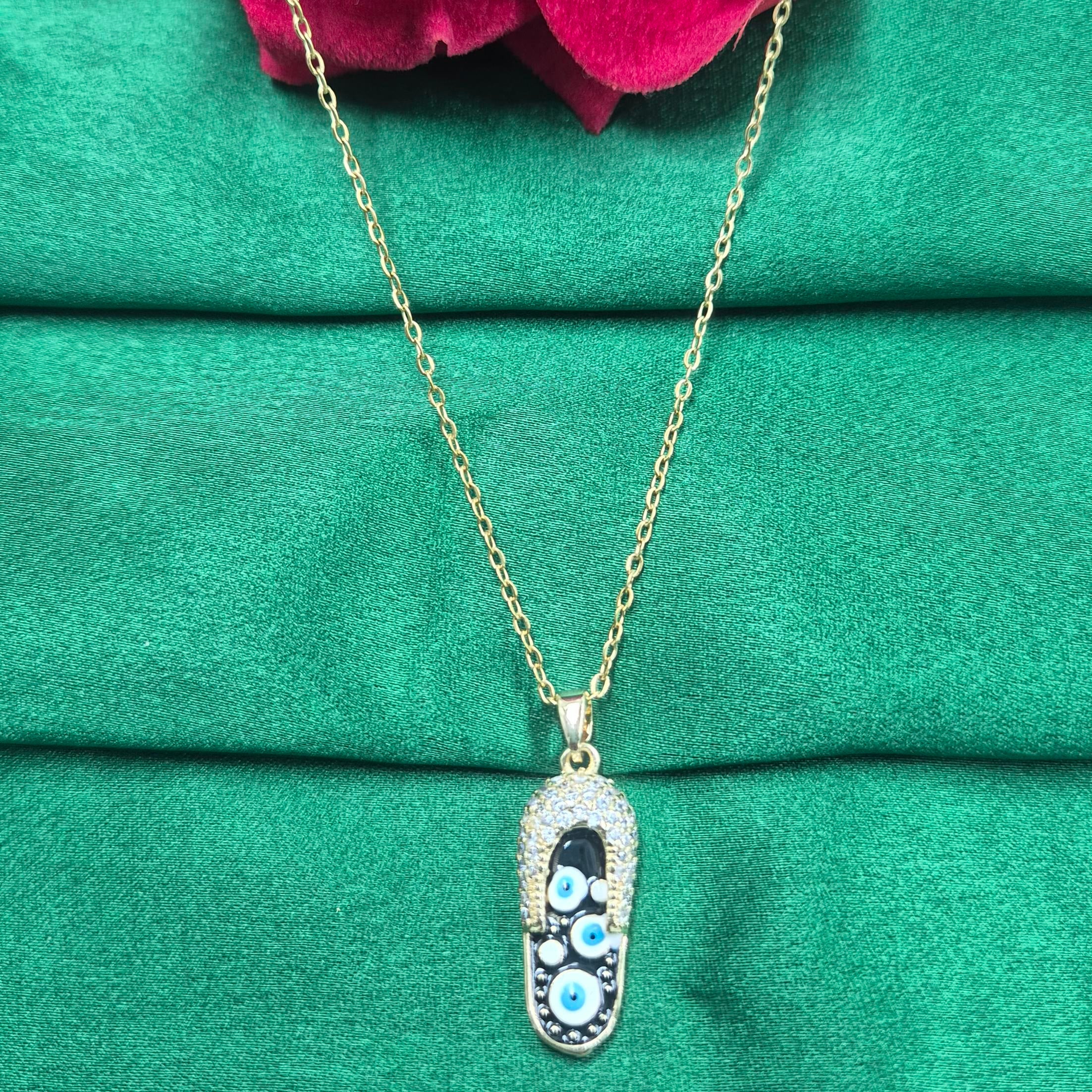 Luxury Evil Eye Pendant chain in sandal shape for Women | Gold-Tone Crystal Nazar Charm Chain