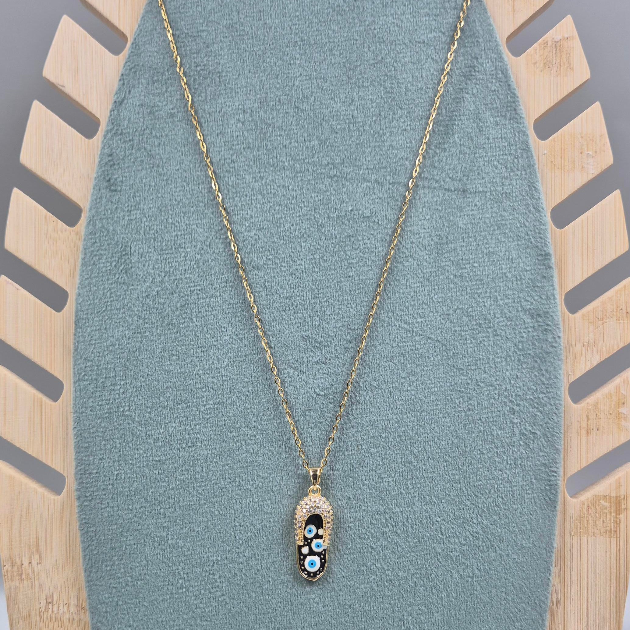 Luxury Evil Eye Pendant chain in sandal shape for Women | Gold-Tone Crystal Nazar Charm Chain