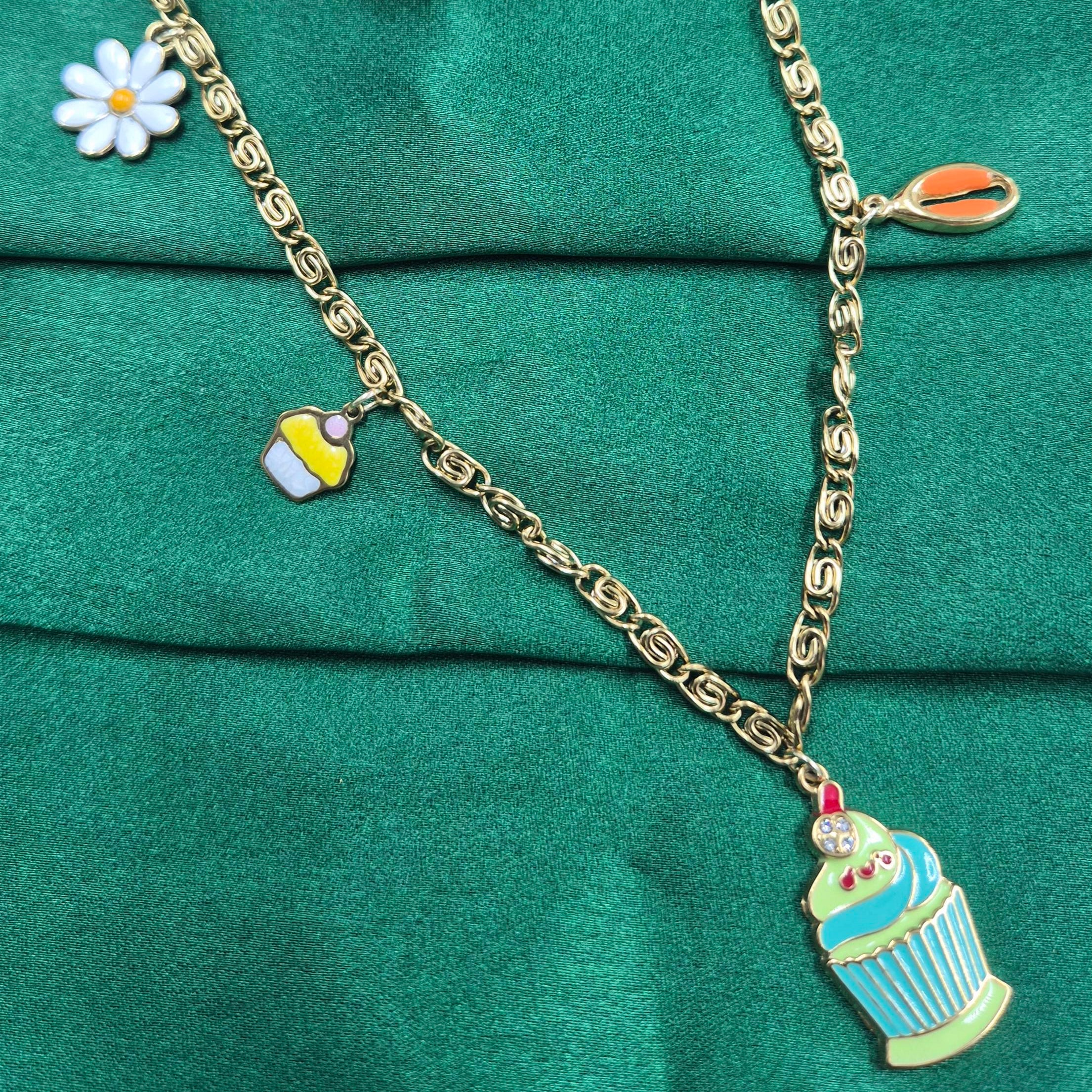 Cute Cupcake Charm chain for Women & Girls | Gold-Tone Aesthetic Pendant Chain
