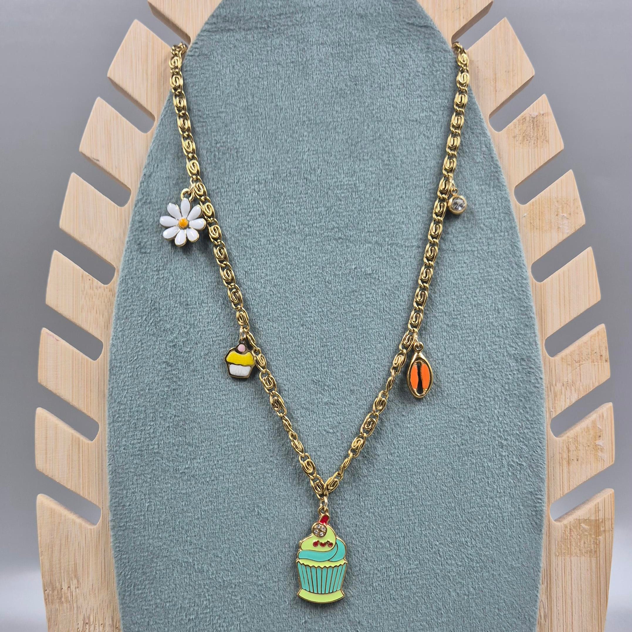 Cute Cupcake Charm chain for Women & Girls | Gold-Tone Aesthetic Pendant Chain
