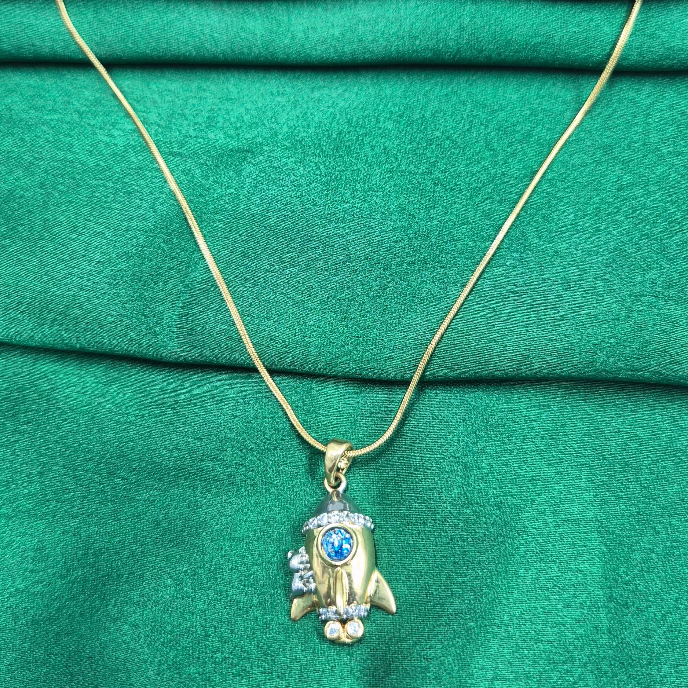 Rocket Pendant chain for Women & Girls | Gold-Tone Space-Inspired Charm Chain