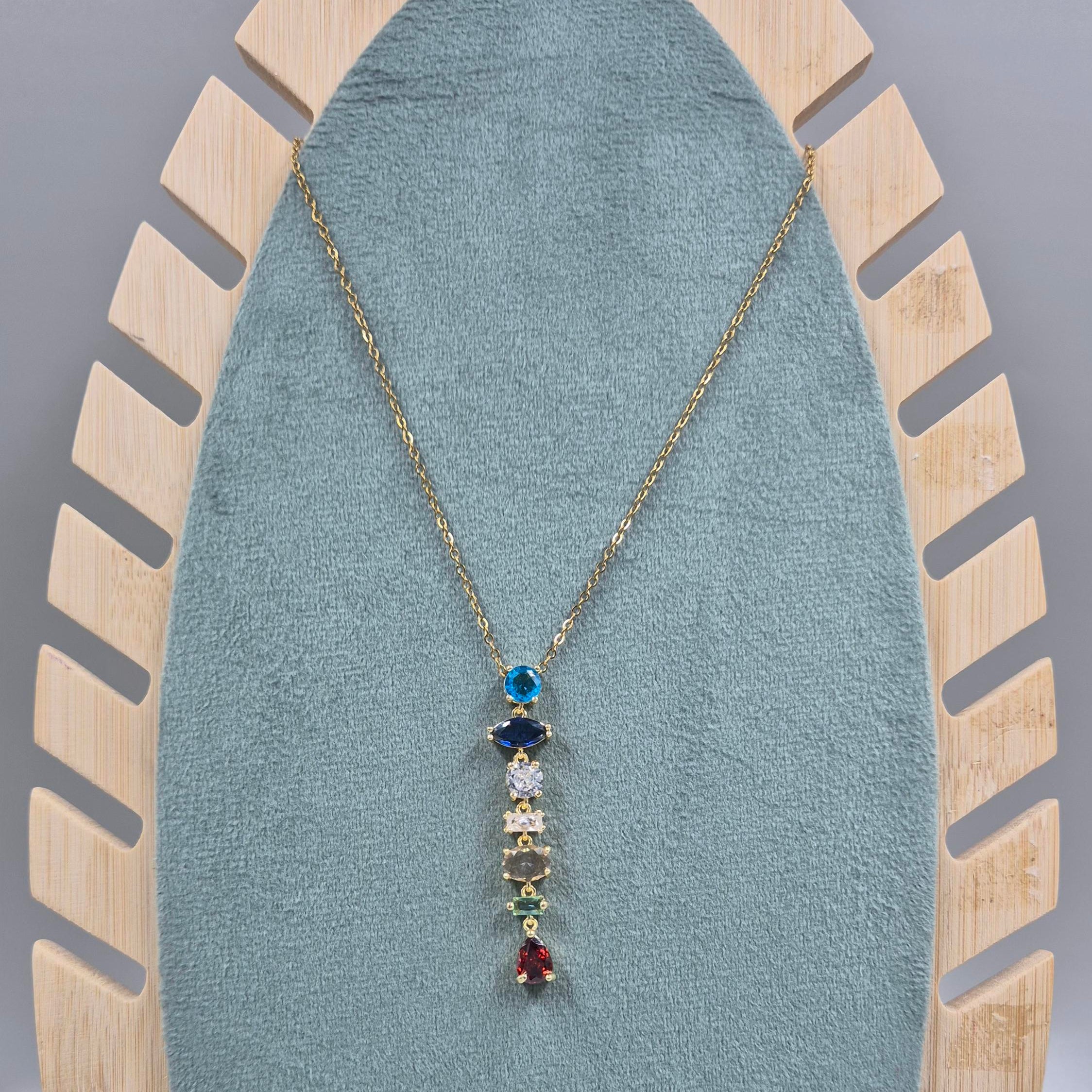 Multicolor Crystal Pendant chain for Women | Elegant Gold-Tone Gemstone Chain
