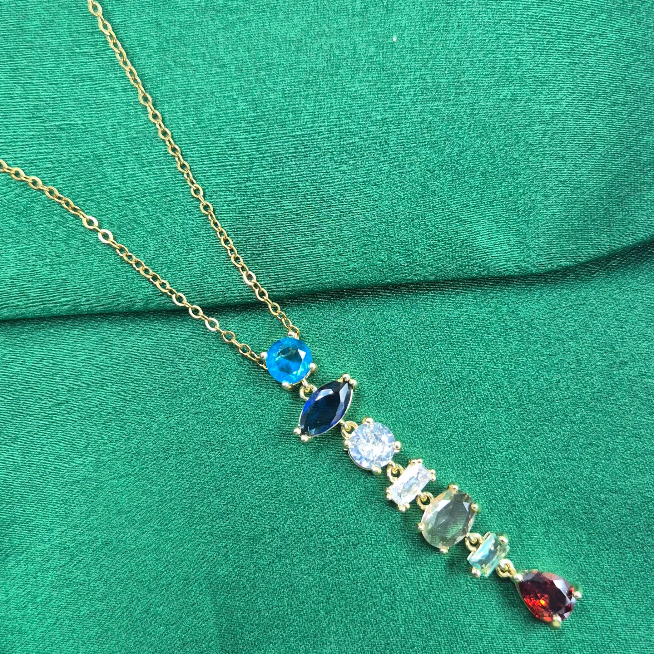 Multicolor Crystal Pendant chain for Women | Elegant Gold-Tone Gemstone Chain