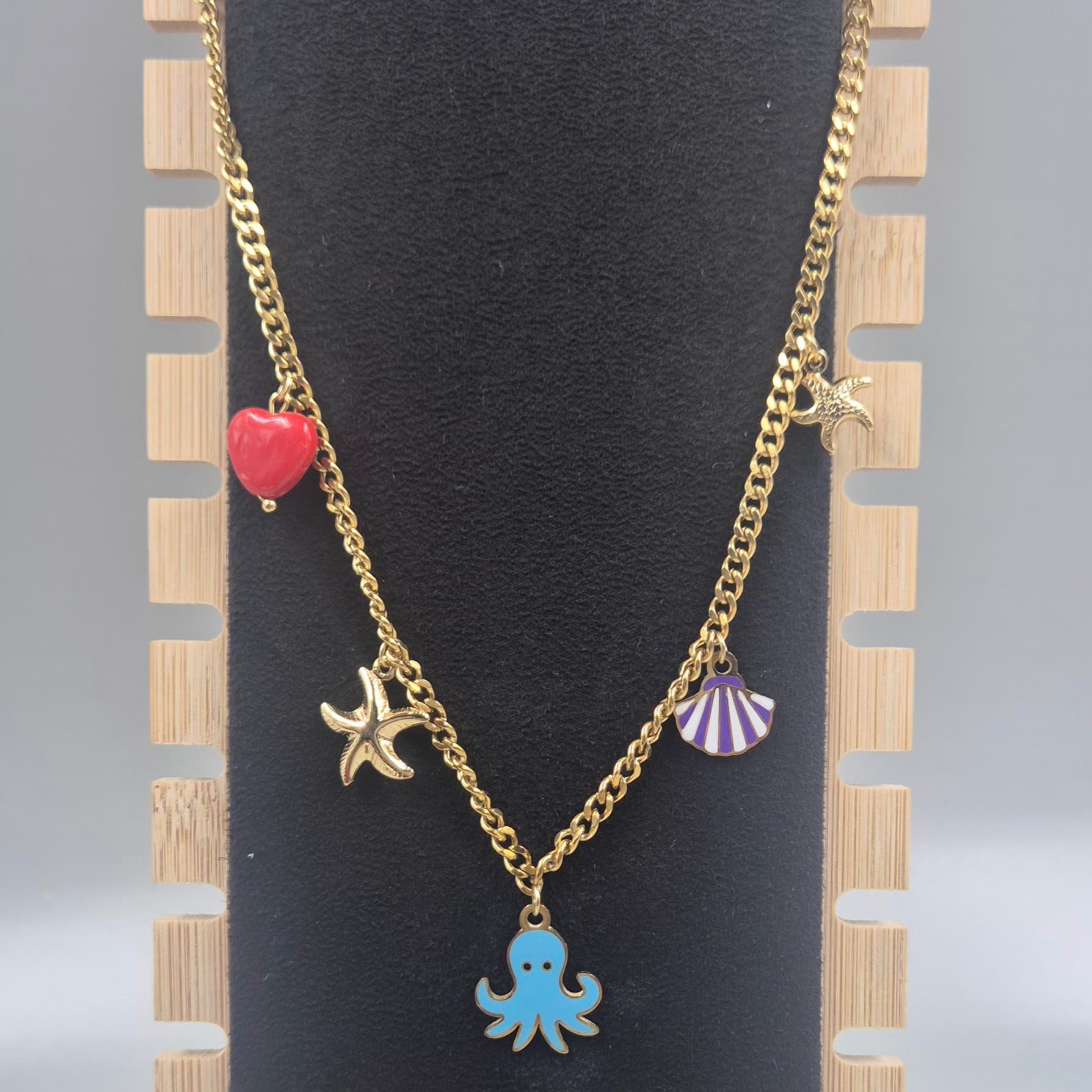 Ocean Charms chain for Women | Gold-Tone Octopus & Seashell Pendant Chain