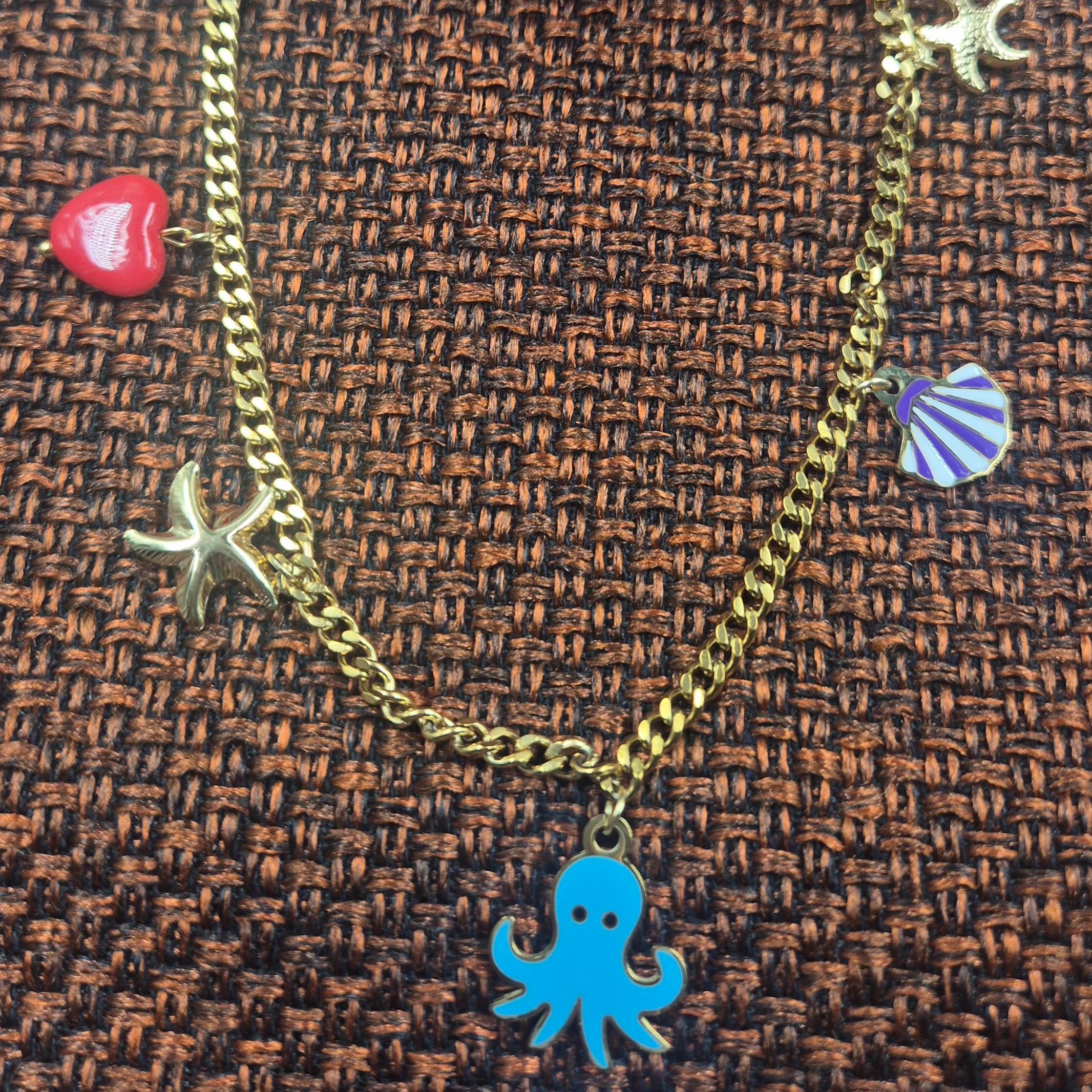 Ocean Charms chain for Women | Gold-Tone Octopus & Seashell Pendant Chain