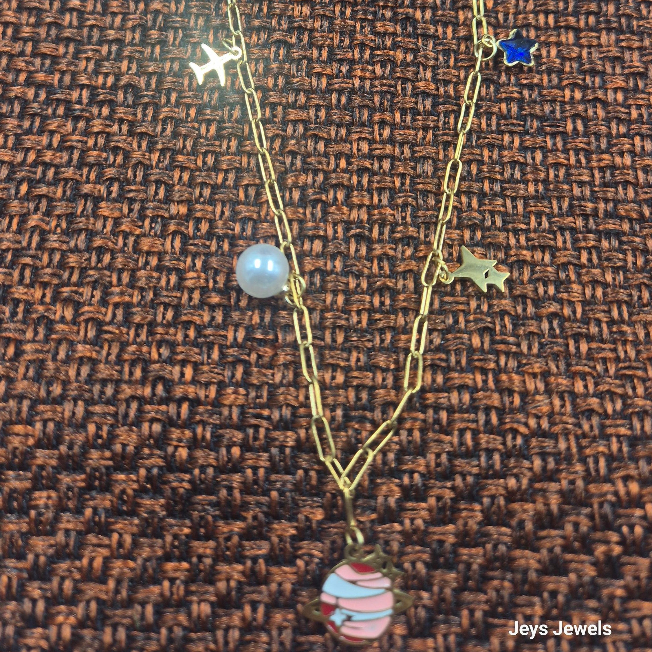 Galaxy Planet Charms chain pendants for Women | Gold-Tone Star & Pearl Layered Chain