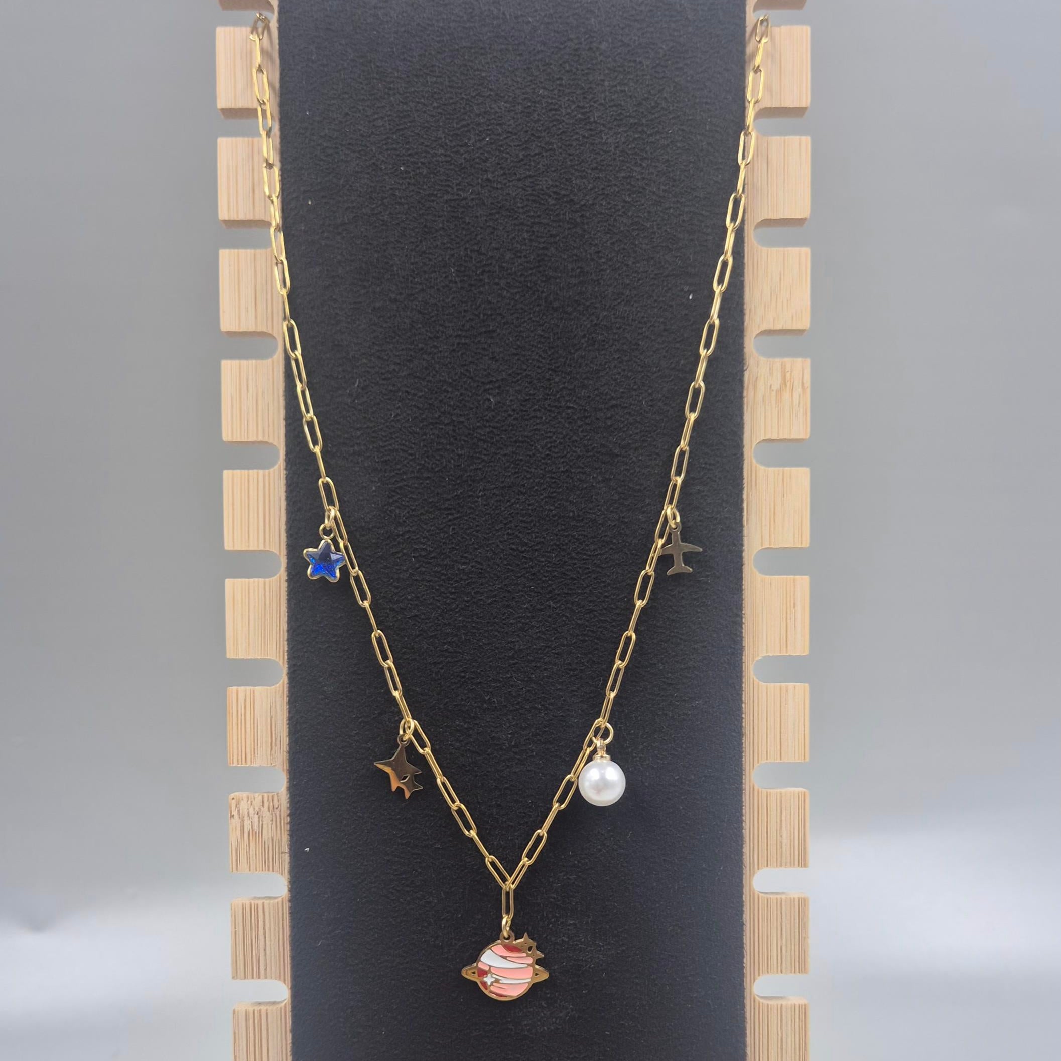 Galaxy Planet Charms chain pendants for Women | Gold-Tone Star & Pearl Layered Chain