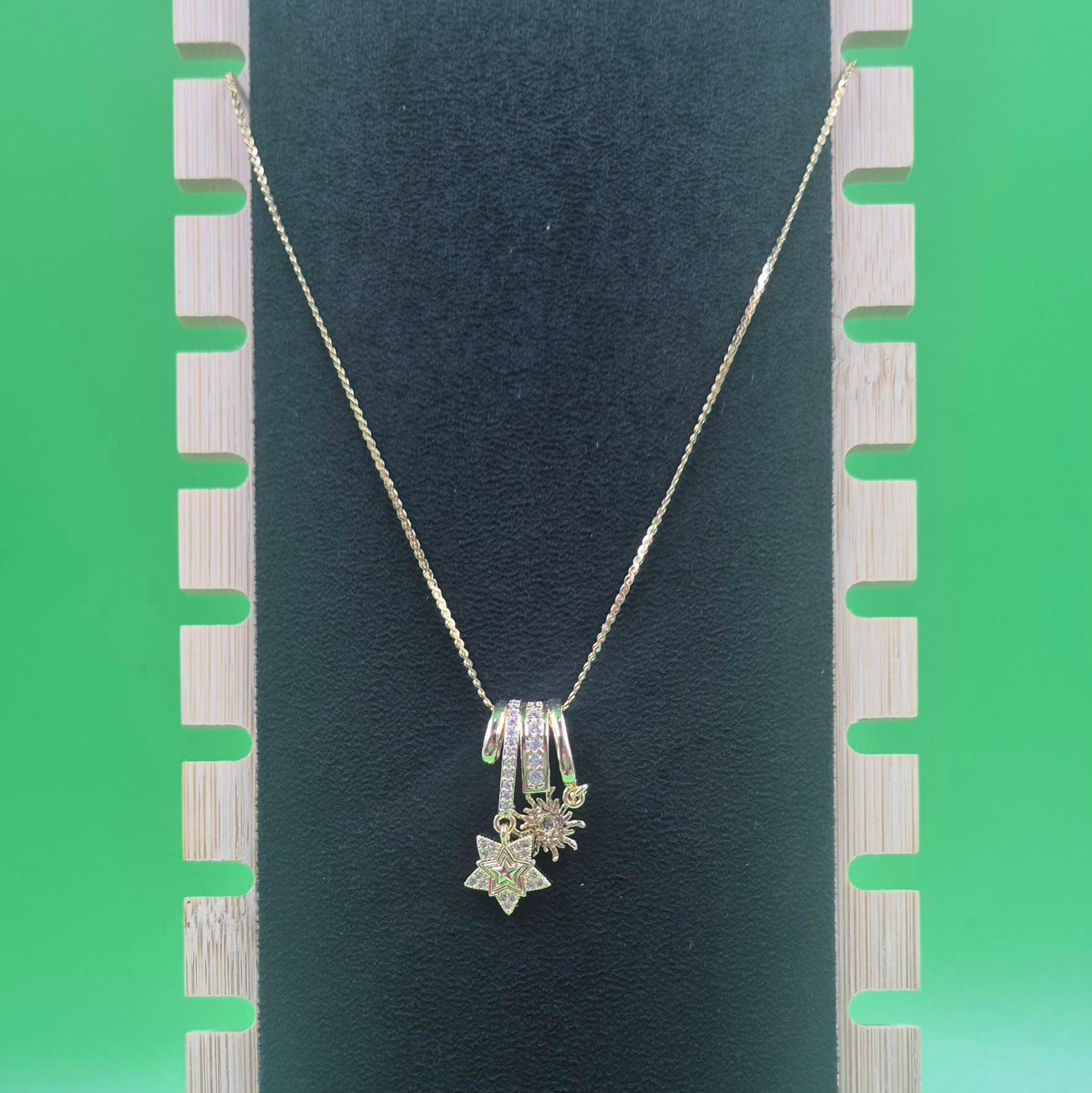 Celestial Star & Sun Charm pendant chain for Women | Elegant Gold-Tone Pendant Chain
