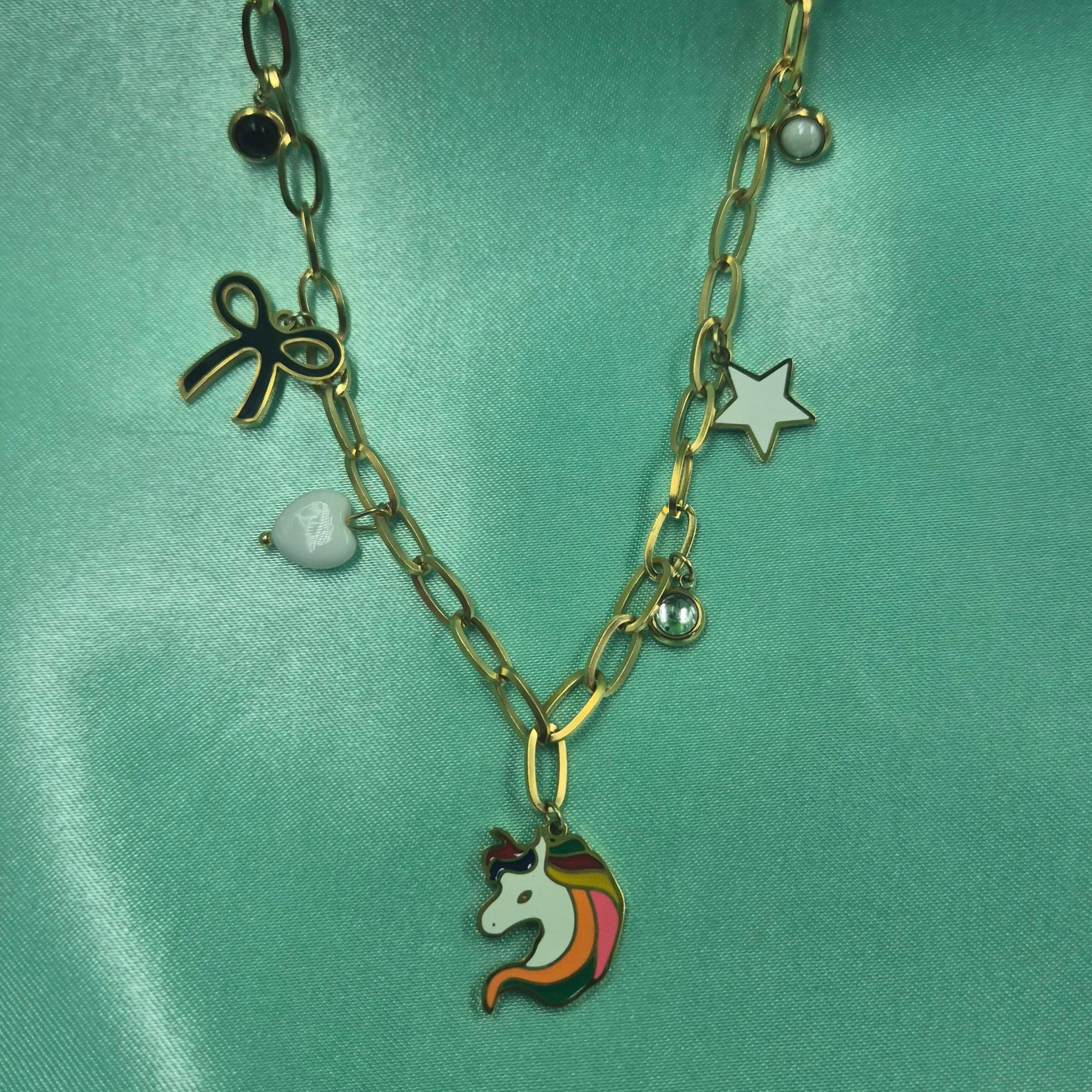 Cute Unicorn Charm pendant chain for Women & Girls | Gold-Tone Trendy Pendant Chain