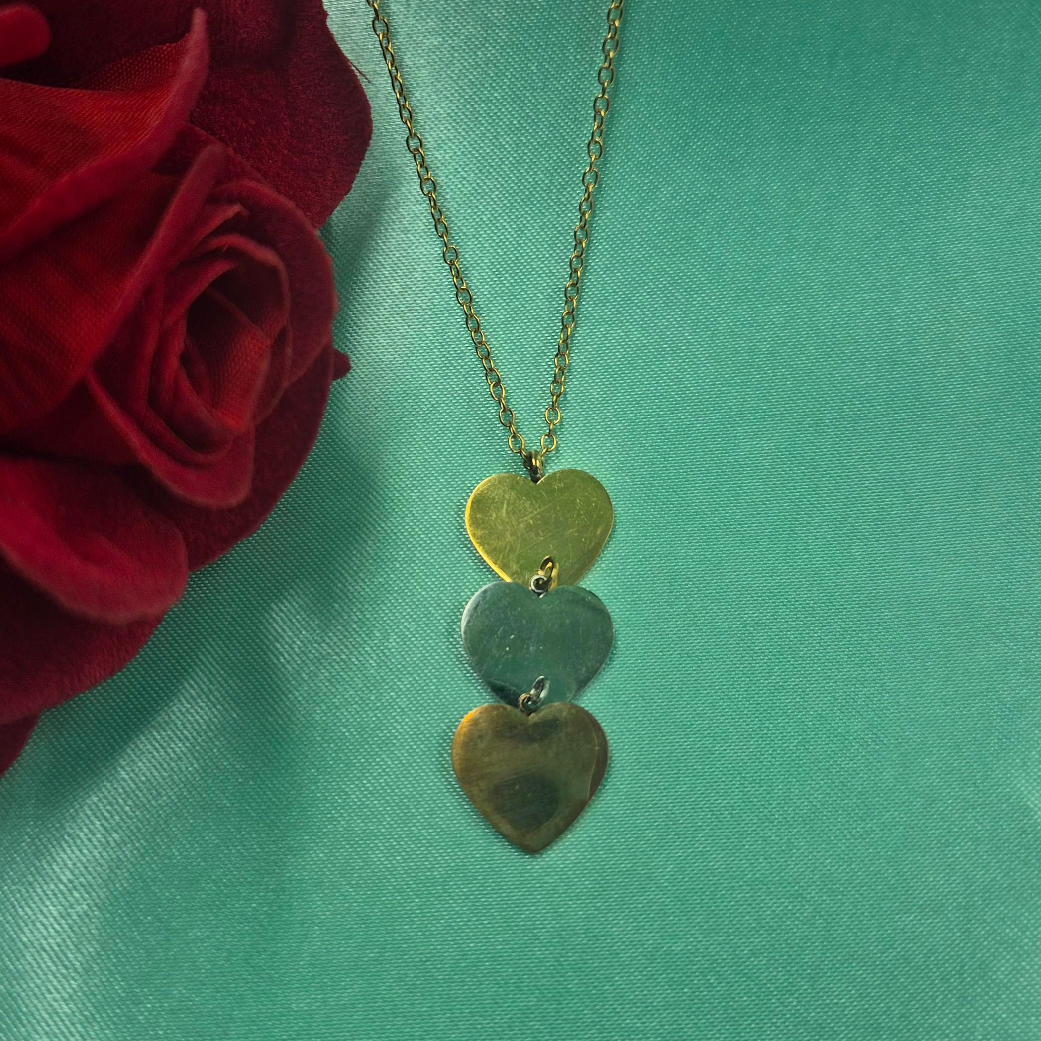 Triple Heart Pendant chain for Women | Elegant Gold-Tone Layered Heart Chain