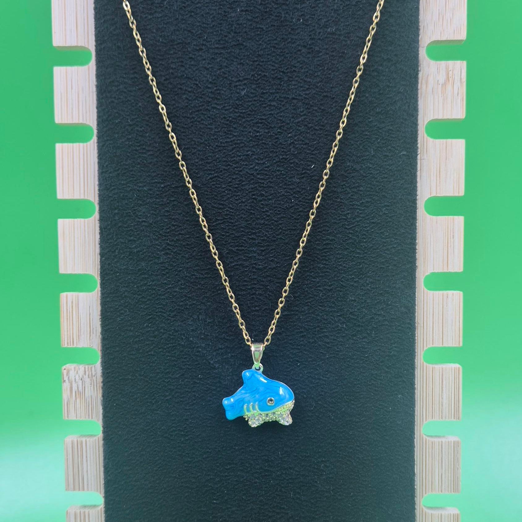 Cute Blue Fish Pendant chain for Women | Gold-Tone Chain with Crystal Detail