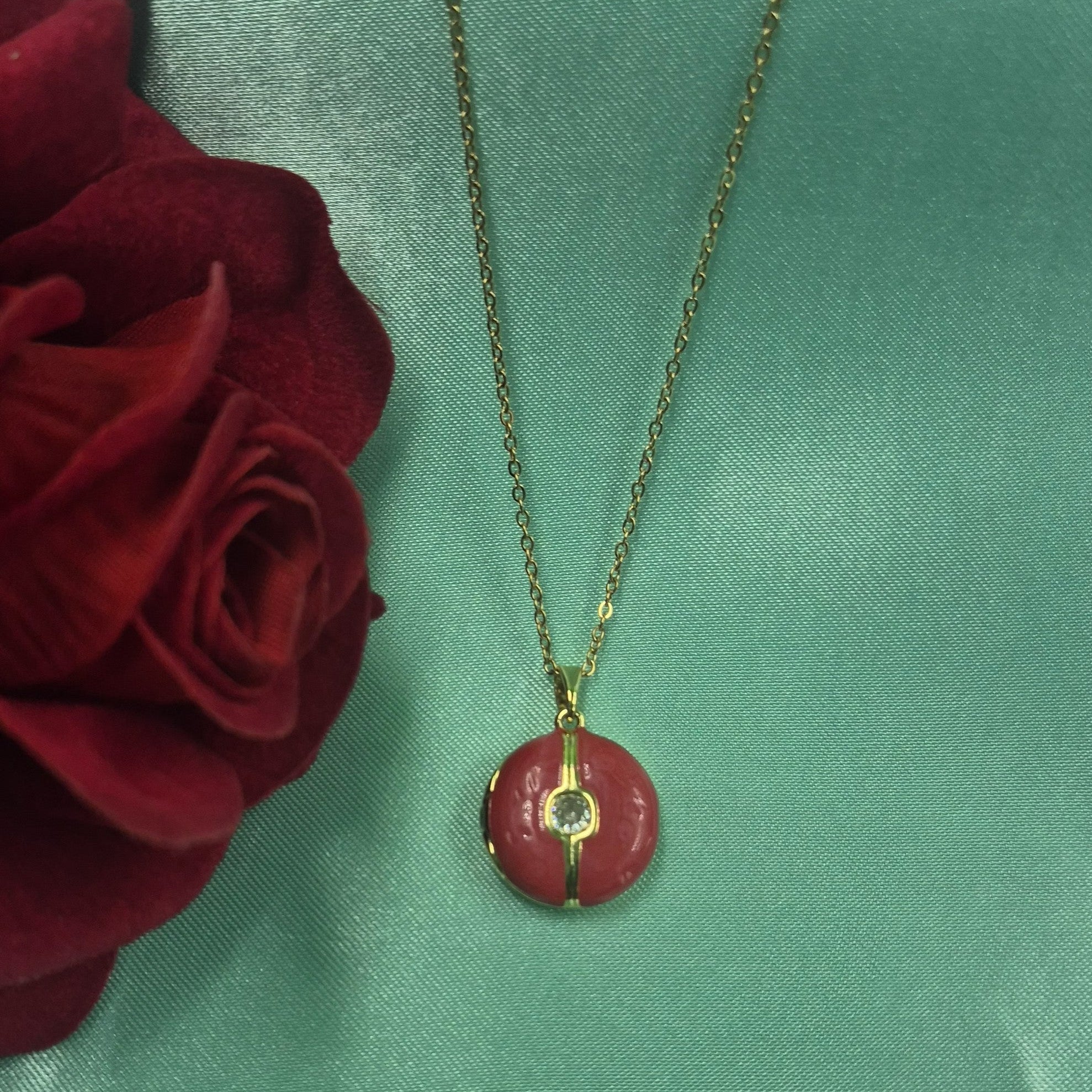 Elegant Red coral Pendant Chain for Women | Gold-Tone Minimal Necklace
