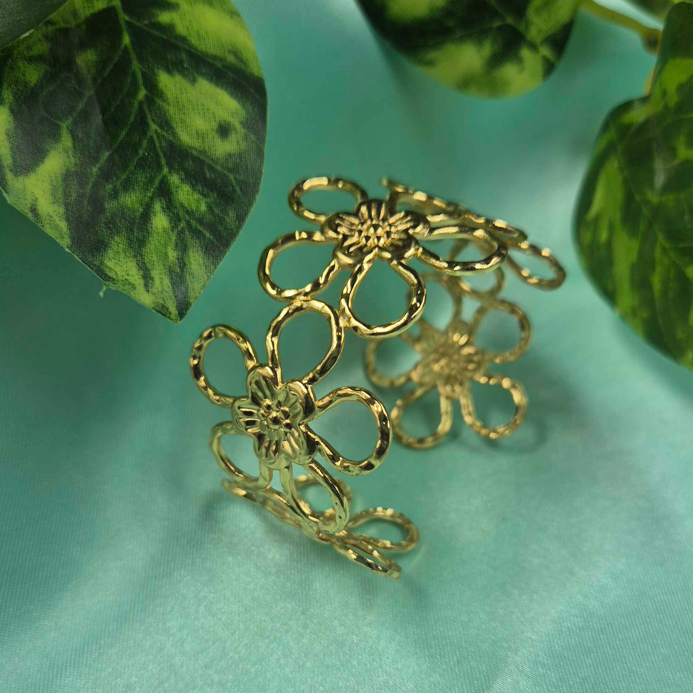 Elegant Floral Design Gold-Tone Kada Bangle for Women(Adjustable) | Stylish Statement Bracelet