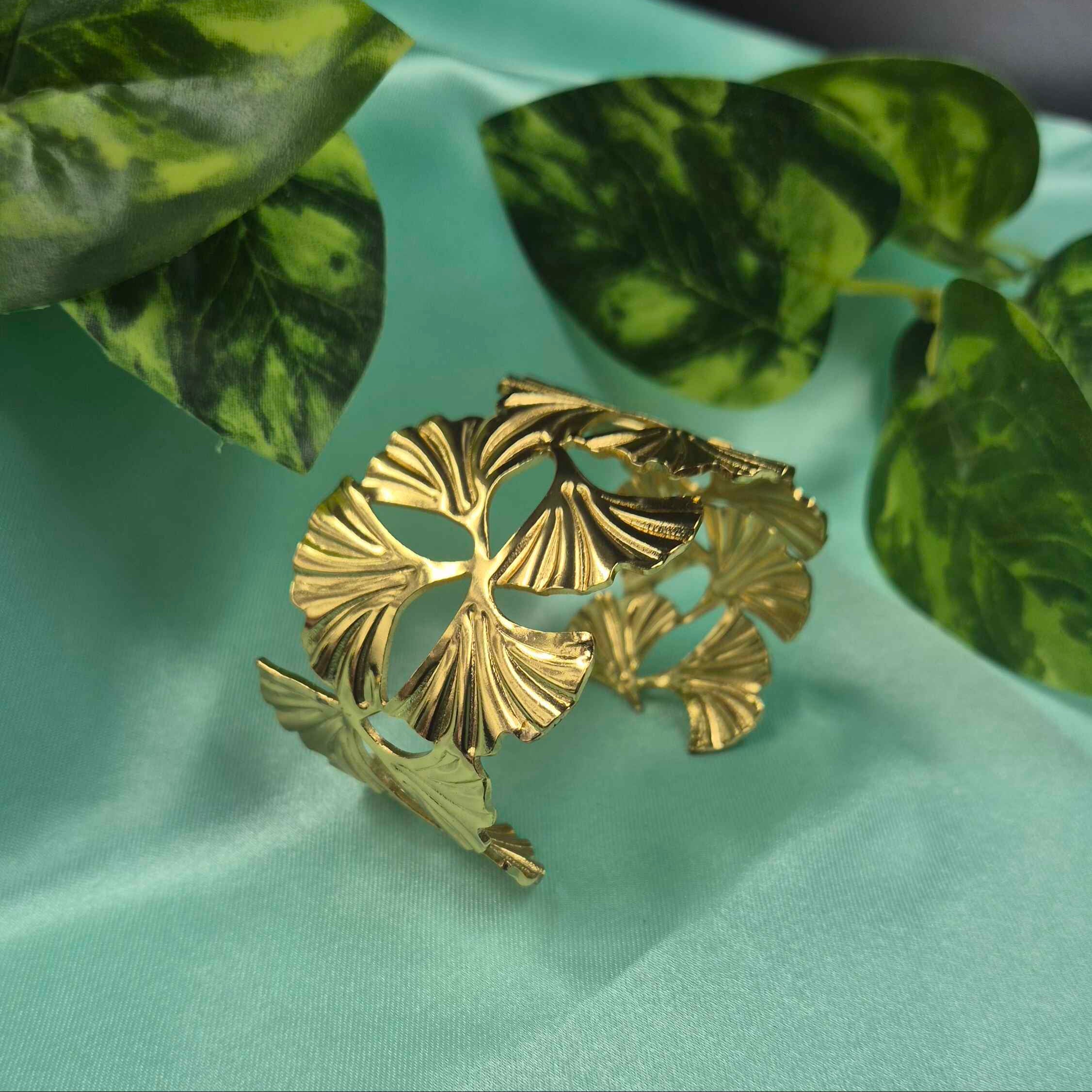 Elegant Gold-Tone Leaf Pattern adjustable Kada Bangle for Women | Stylish Designer Bracelet