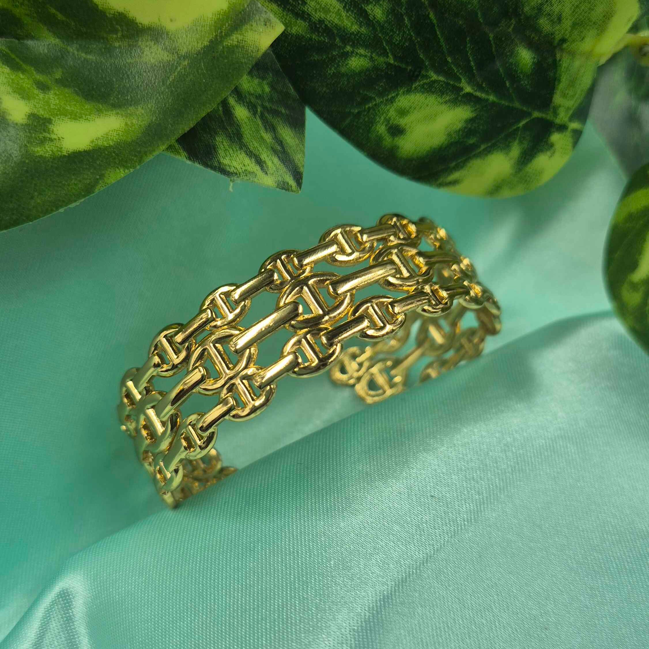 Trendy Gold-Tone Chain Design adjustable Kada Bangle for Women | Stylish Statement Bracelet