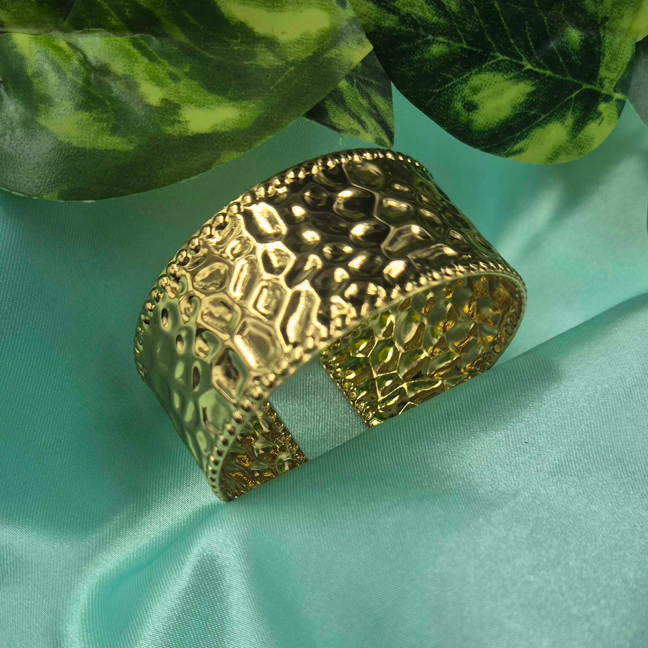 Luxury Gold hammered Textured Kada Bangle for Women | Statement Cuff Bracelet